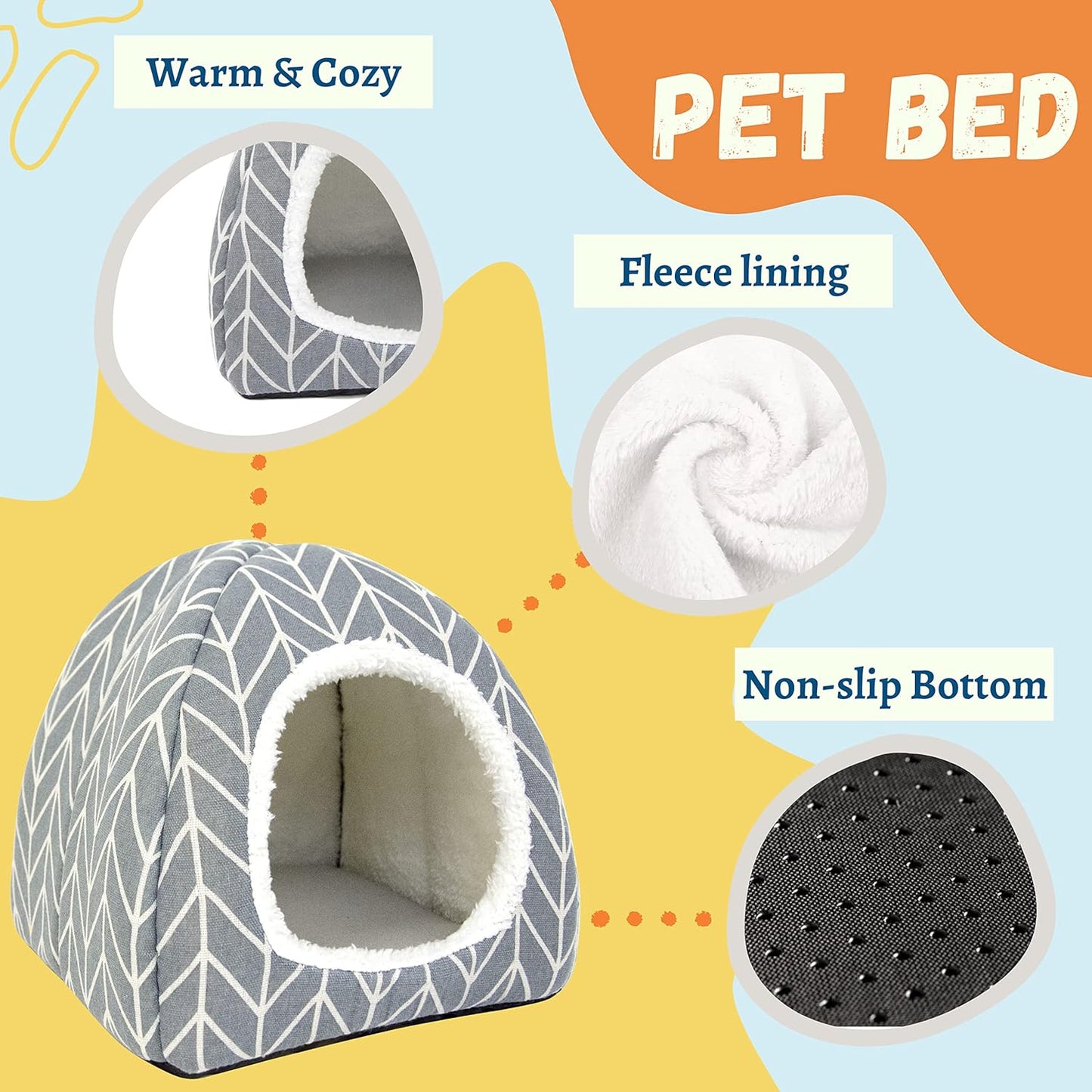 Guinea Pig Hideout Bed Rabbit House Cave Accessories Cozy Hide-Out for Bunny Hedgehog Ferret Chinchilla&Other Small Animals (Grey)