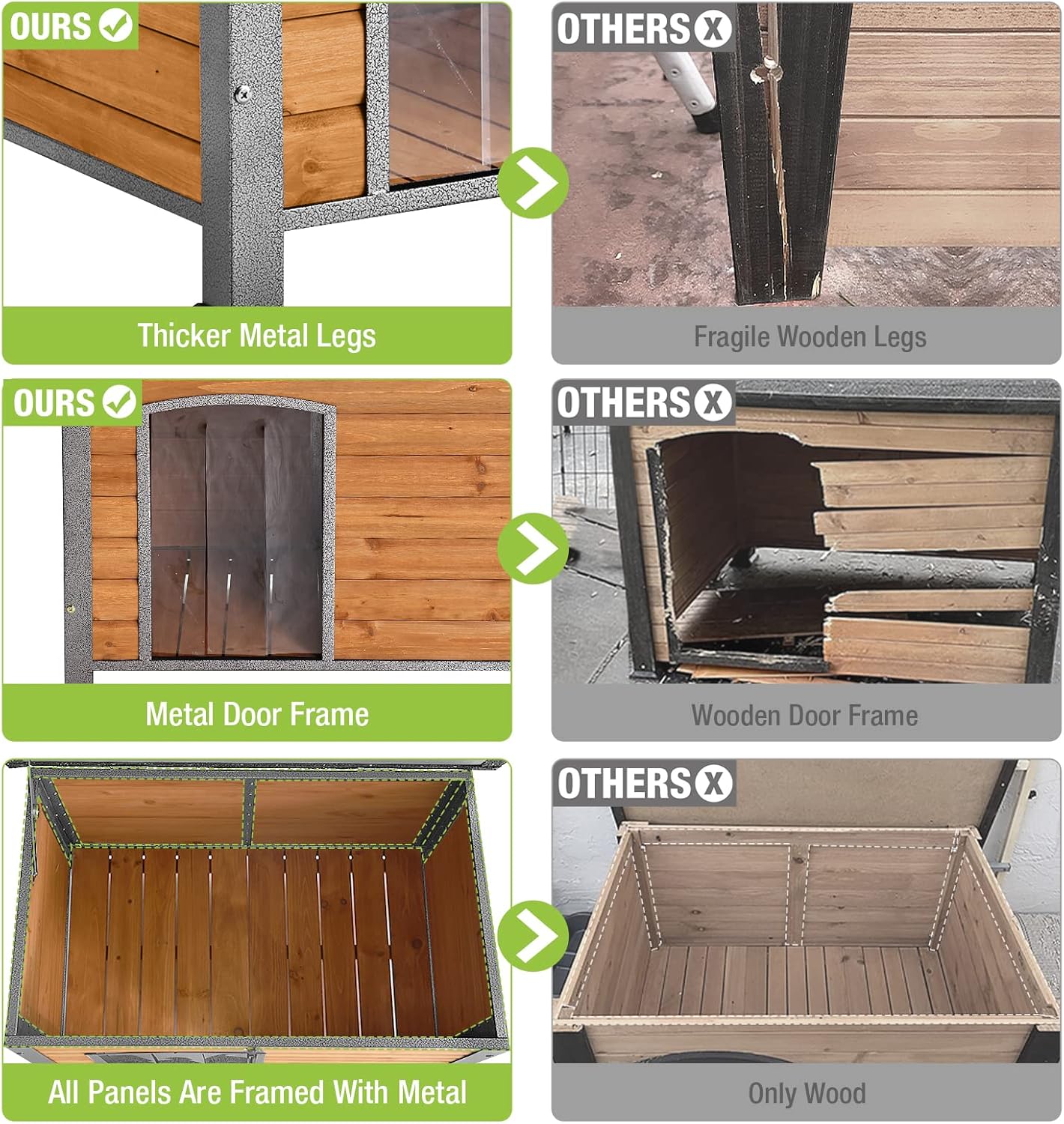 GUTINNEEN Chew Proof Dog House with Metal Iron Frame Outdoor Dog Kennel for Small Medium Large Indoor Dog Cage (43.3" L,Brown Color)