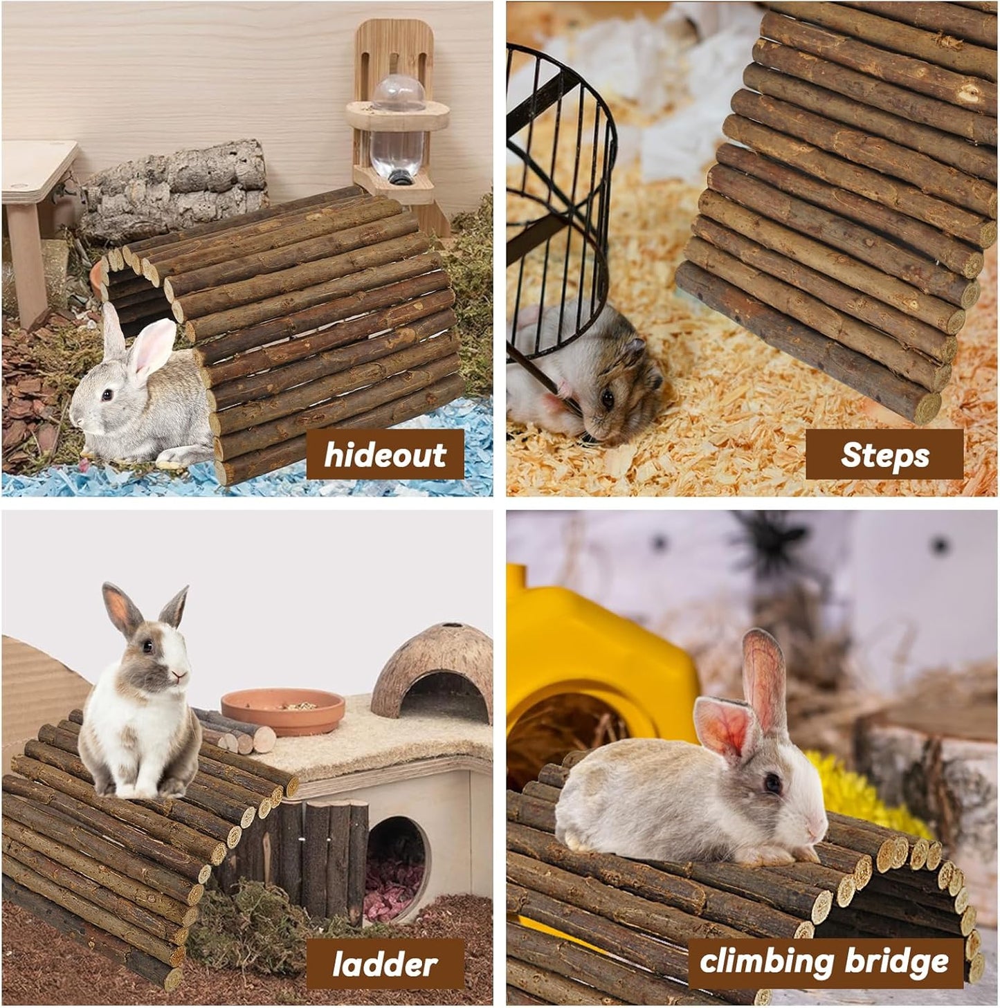 kathson Rabbit Wooden Bridge(20.0 x 11.8 inches),Guinea Pig Wood Tunnel Large Bunny Ladders Small Animal Flexible Hideout for Hamster Chinchillas Guinea Pig Hedgehog and Other Rodents