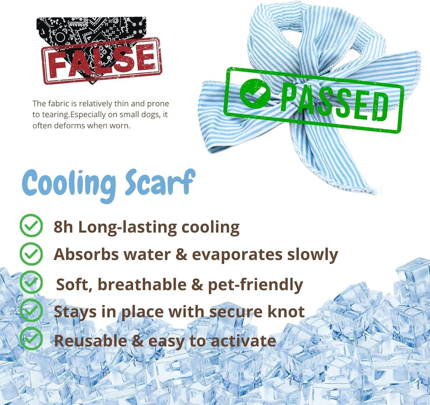 2pcs Cooling Scarf for Pets,Summer Cooling Scarves Keep Cats and Dogs Cool, Reused,Rrecycled,Suitable for Dogs (2pcs-Blue Stripe)