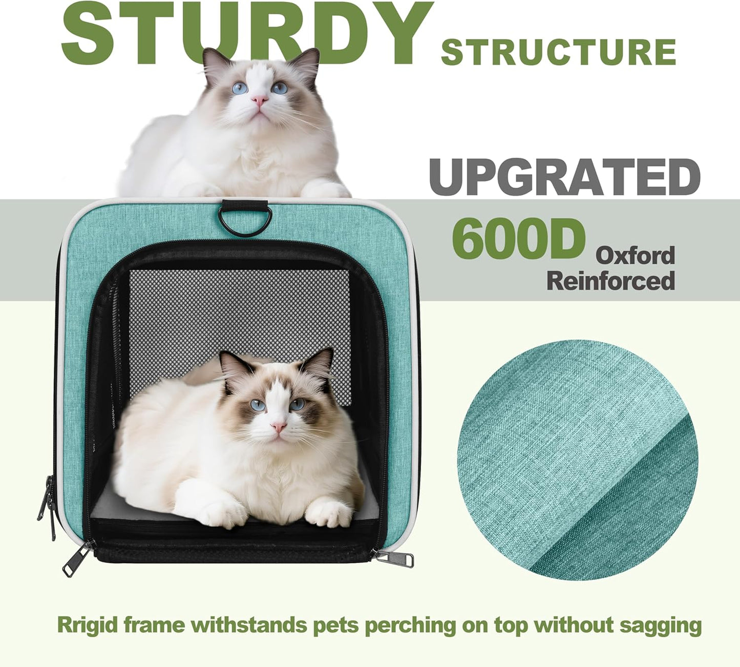 Cat Carrier 18"x11"x11" TSA Approved Ventilated Top Open Softsided Pet Air Travel Bag, Small Animal Basic Crate Shih Tzu Dog Kennel Carry Case, 4-Mesh-Side Kitty Carry on up to 20lbs Teal