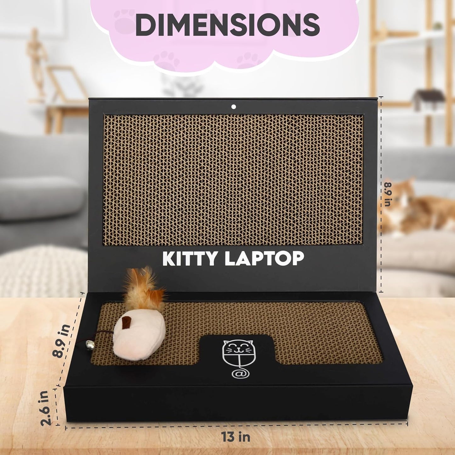 Toy Cat Laptop with 2 Scratchboards + Catnip Mouse Toy for Cats + 50pack Cat Sticker - Interactive Eco-Friendly Cat Computer with Scratch Pad Laptop for Cats - Mini Cat Laptop