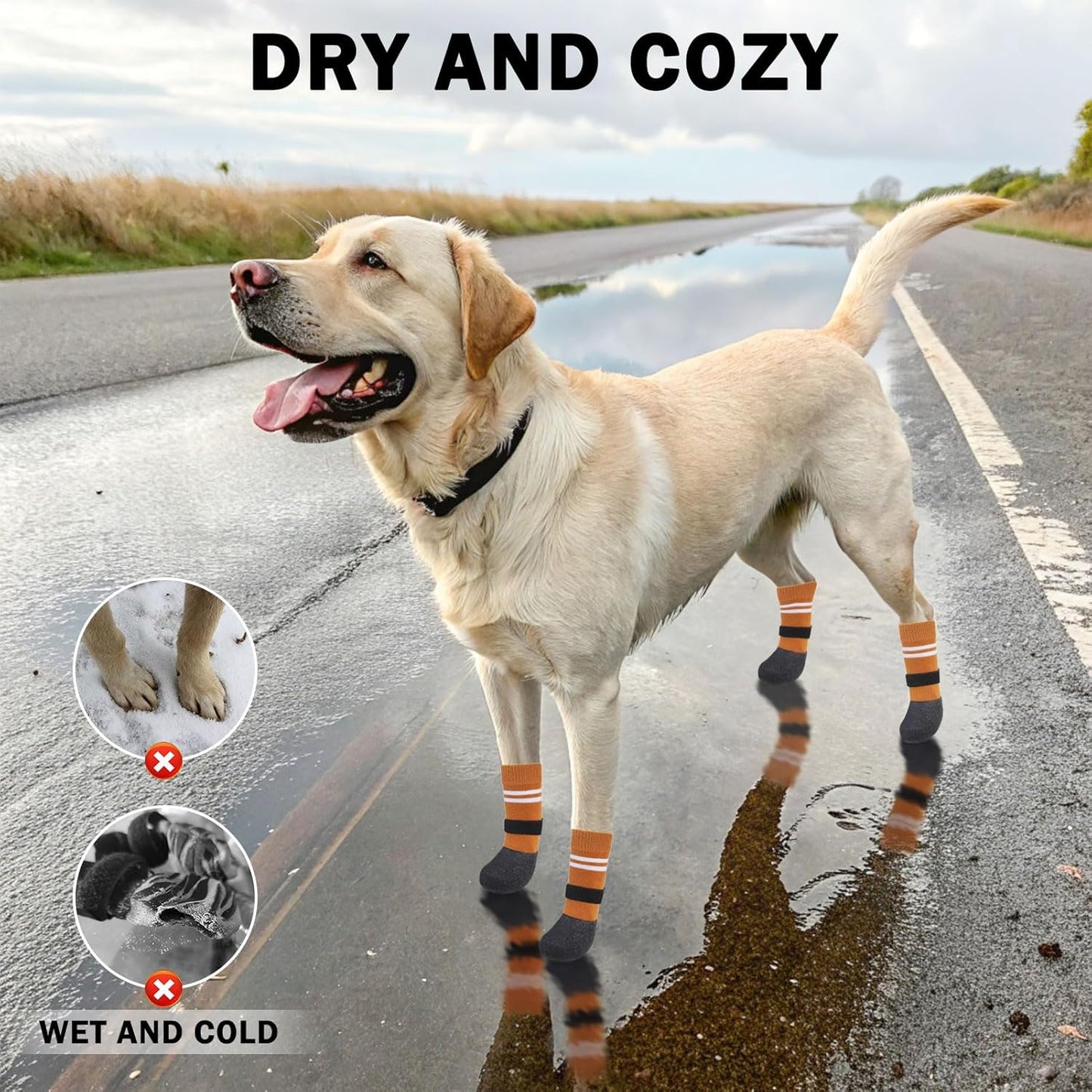 SCENEREAL Anti Slip Dog Boots & Paw Protectors for Hardwood Floor, Extended Dog Socks to Prevent Licking Paws, Waterproof Pet Snow Rain Shoe for Winter Large Senior Dogs, Khaki L