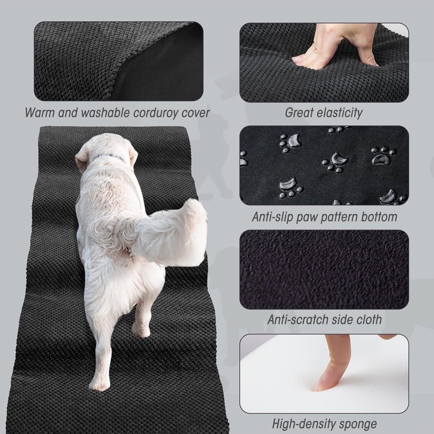 Dog Steps&Stairs for High Beds 24.4 inches High Up to 24-28 inches Bed, Tall Extra Wide Pet Stairs/Steps for High Bedsides,Non-Slip Dog Ramps for Small Older Dogs/Cats(Black)