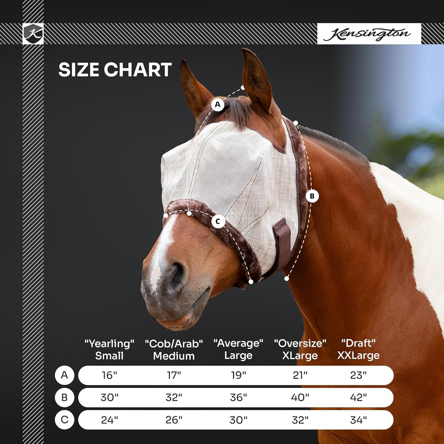 Kensington Fly Mask with Fleece Trim for Horses — Protects Face and Eyes from Flies and Sun Rays While Allowing Full Visibility — Breathable and Non Heat Transferring, Medium, Lavender Mint