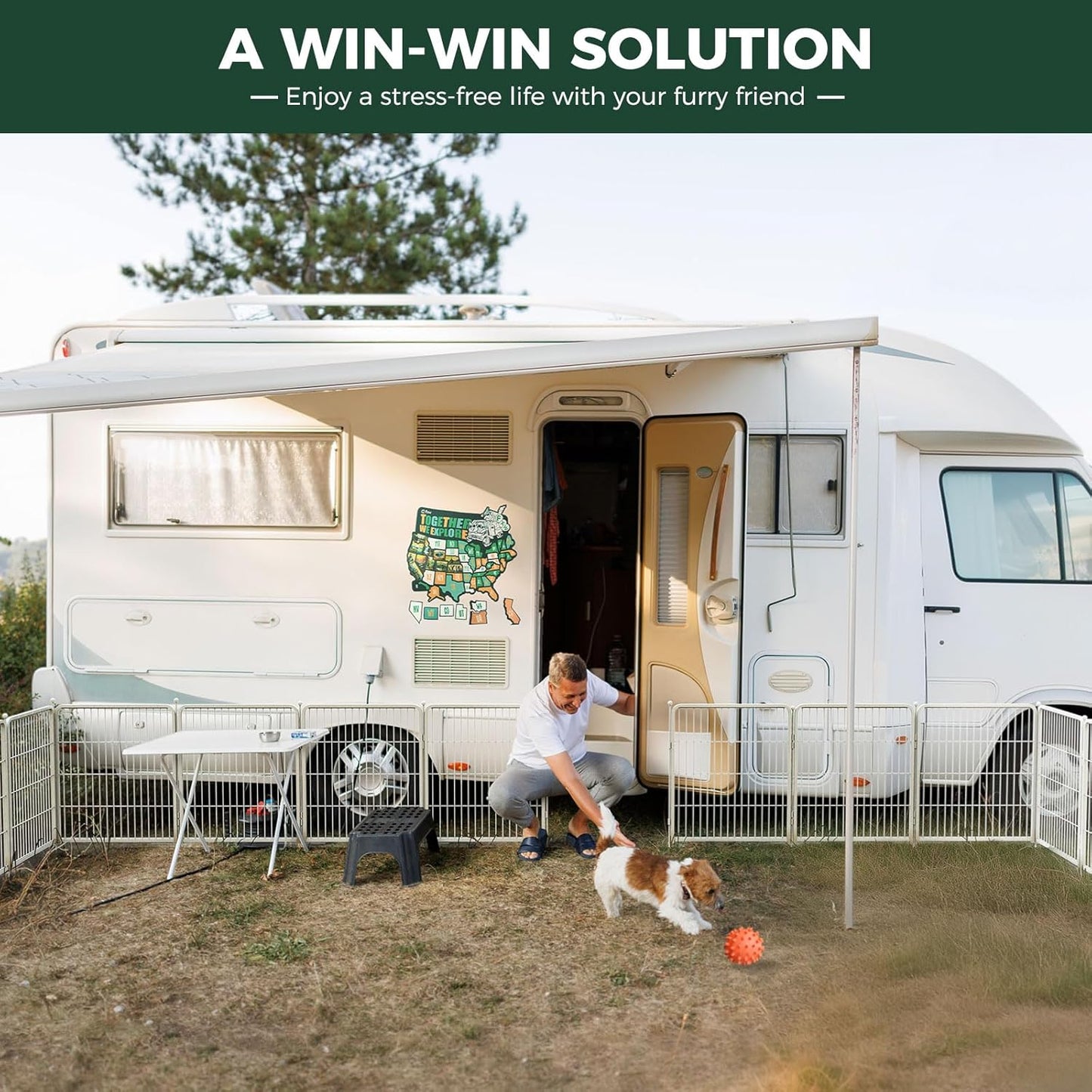 FXW Rollick Unleashed Dog Playpen for Indoor, Yard, RV Camping, 32 inch 48 Panels for Small and Medium Dogs, White│Patented