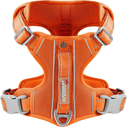 BARKBAY Dog Harness No Pull with ID Tag Pocket - Heavy Duty, Reflective, Easy Control for Large Dogs(Orange,S)