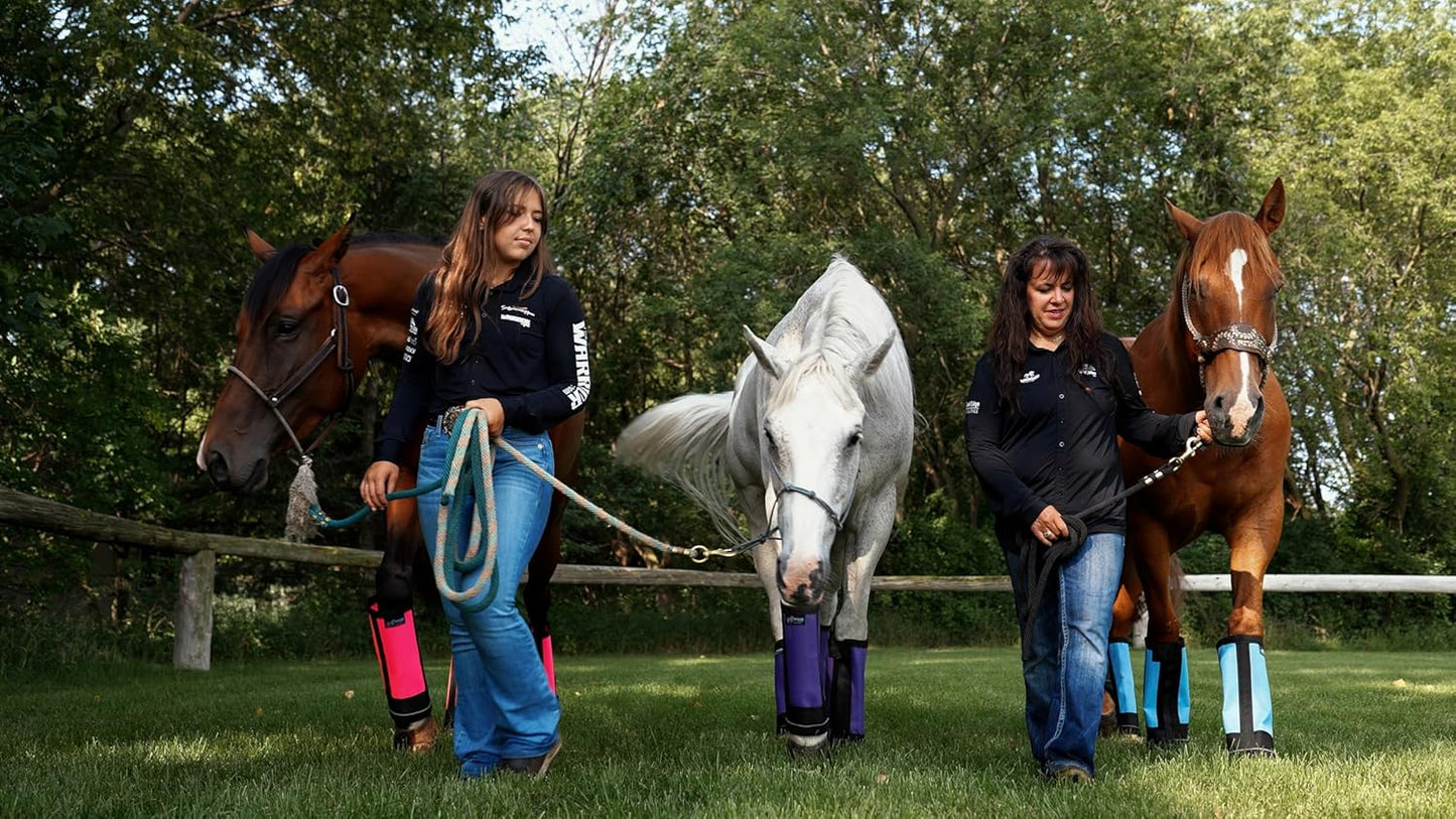 Warrior Fly Boots for Horses - Breathable Mesh Horse Boots for Fly Protection & Leg Comfort - Set of 4 (The Warrior, Light Blue)