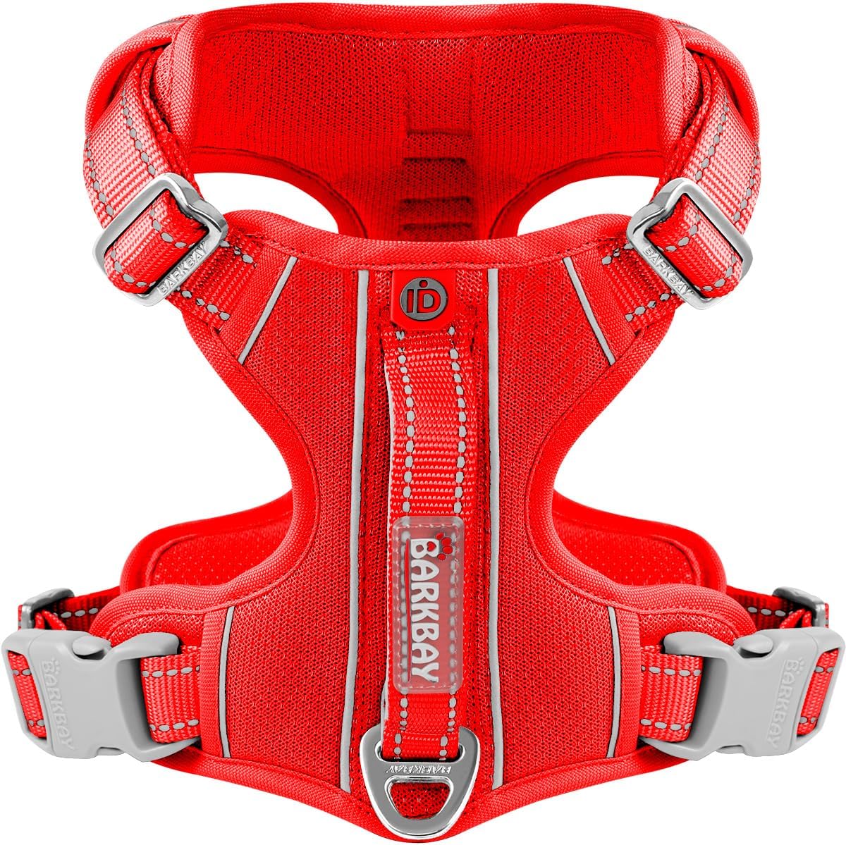BARKBAY Dog Harness No Pull with ID Tag Pocket - Heavy Duty, Reflective, Easy Control for Large Dogs(Red,S)