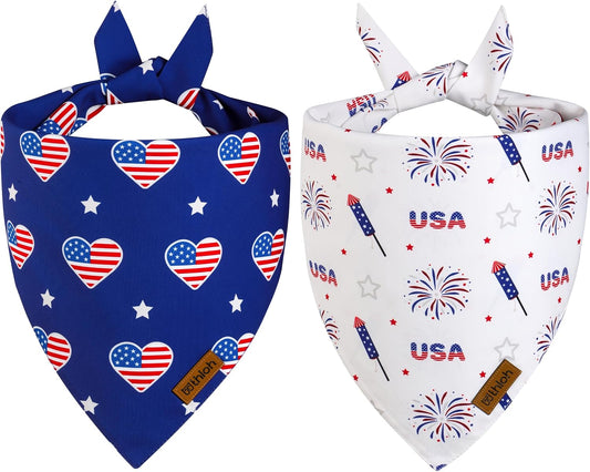 4th of July Dog Bandanas - 2 Pack Reversible American Flag Pet Scarf for Boy and Girl | Premium Durable Fabric | USA Patriotic Bandana for Small Medium Large and Extra Large Dogs (X-Large)