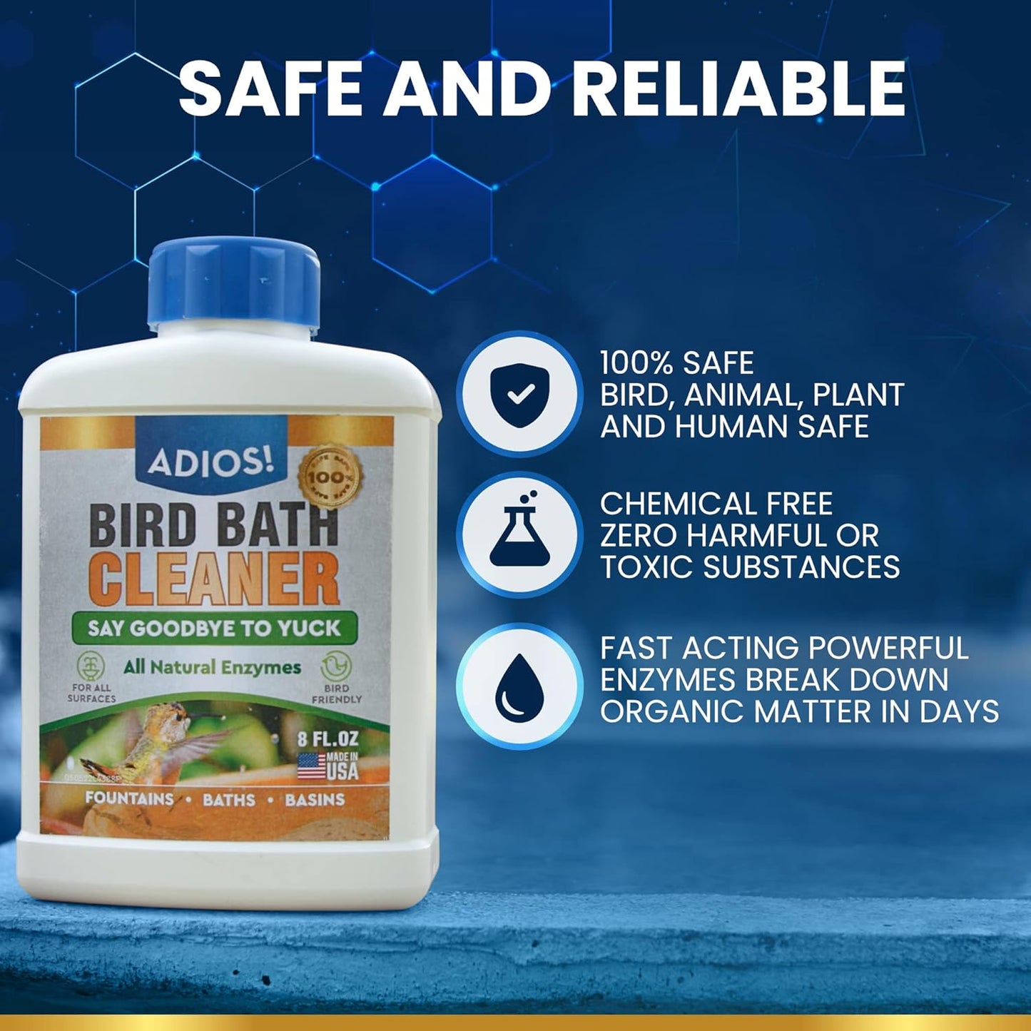 Bird Bath Cleaner for Outdoor Fountains and Bowls, Safely Cleans Metal, Glass and Stone (8oz)