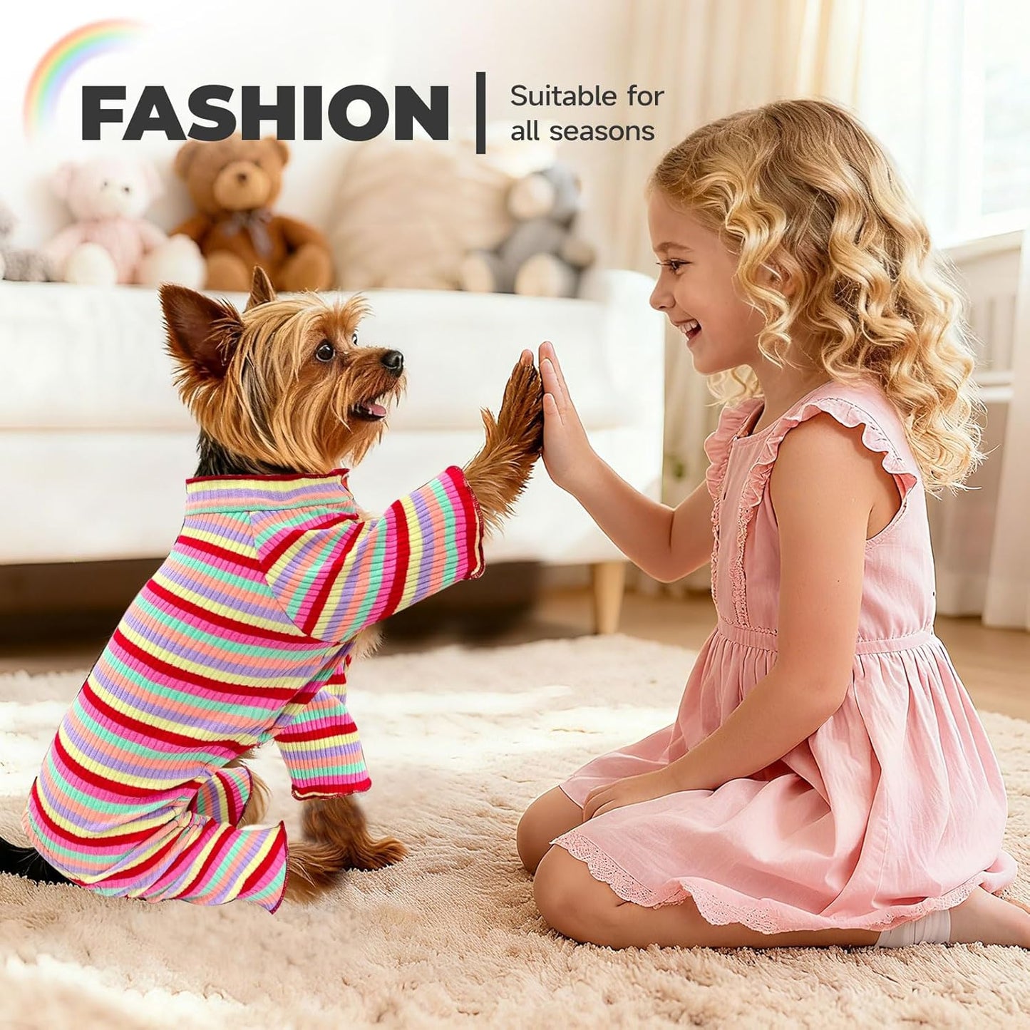 BAEJMJK Striped Dog Pajamas Stretchy Cute Four-Legged Boy Girl Dog Clothes with Sleeves Comfortable Dogs Jumpsuit Colorful Pet Puppy Outfits Apparel for Small Medium Dogs Cats(Red,Large)