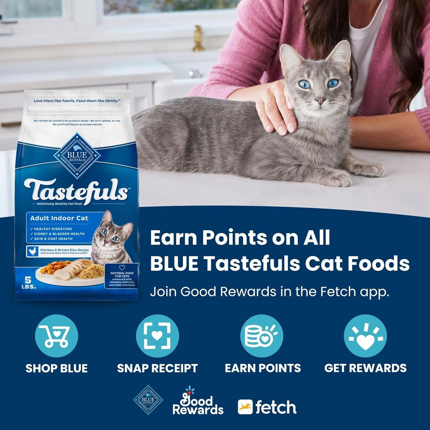 Blue Buffalo Tastefuls Natural Dry Food for Adult Cats, Sensitive Stomach, Chicken & Brown Rice Recipe, 15-lb Bag