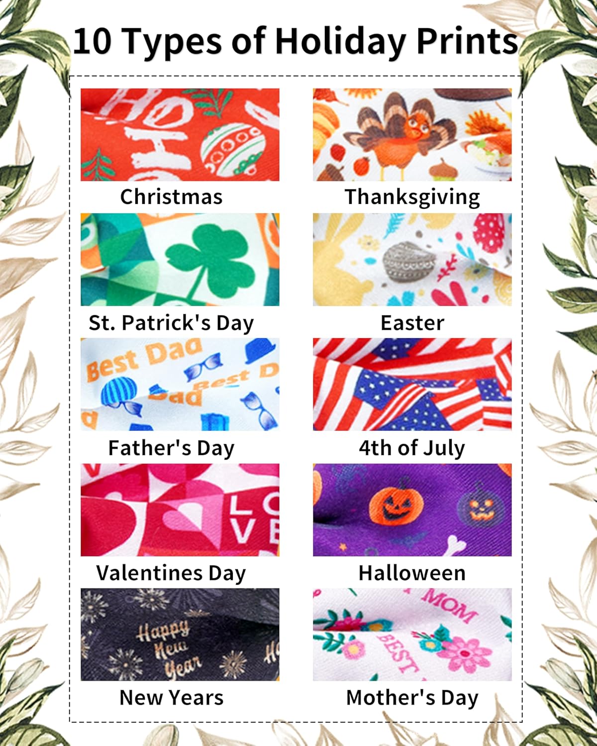 PET SHOW 10 Pack Holiday Big Dog Bow Ties for Large Medium Dogs Sliding Collar Attachments Festival Patterns Bowties Classy Bowknots Party Wedding Pet Grooming Accessories(Large)