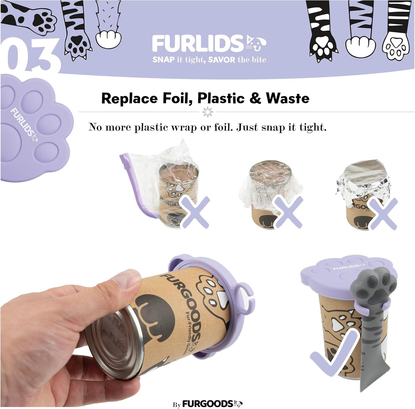 FurLids Silicone Pet Food Can Cover Lids Spatula for Dog & Cat Fresh Wet Food | Fits 3, 5.5, 12 oz | Airtight Snap Seal, Reusable, Dishwasher & Fridge Safe (Multicolor lids and grey spatula)