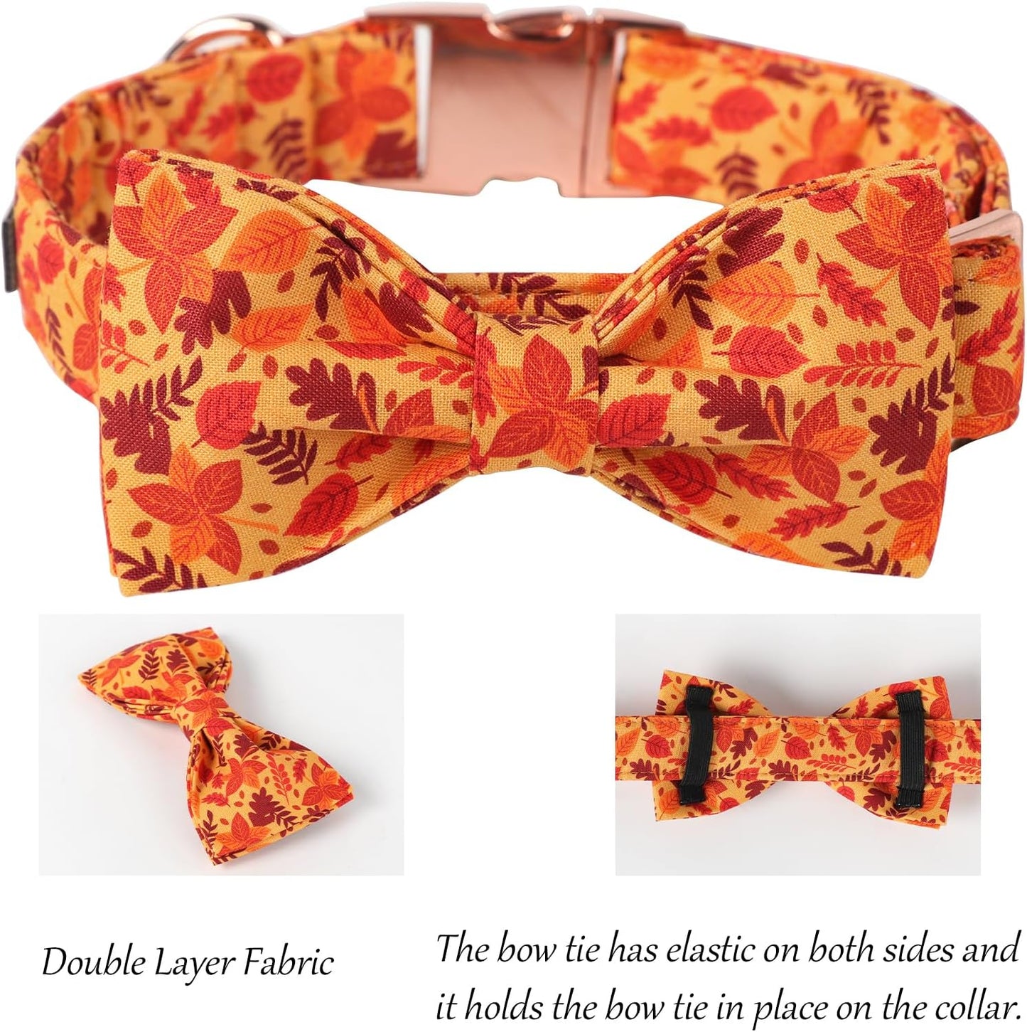 Lionet Paws Dog Collar with Bowtie - Cute Cotton Adjustable Fall Bowtie Dog Collar with Metal Buckle for Small Medium Large Dog Girl Boy Gift, S, Neck 10-16in