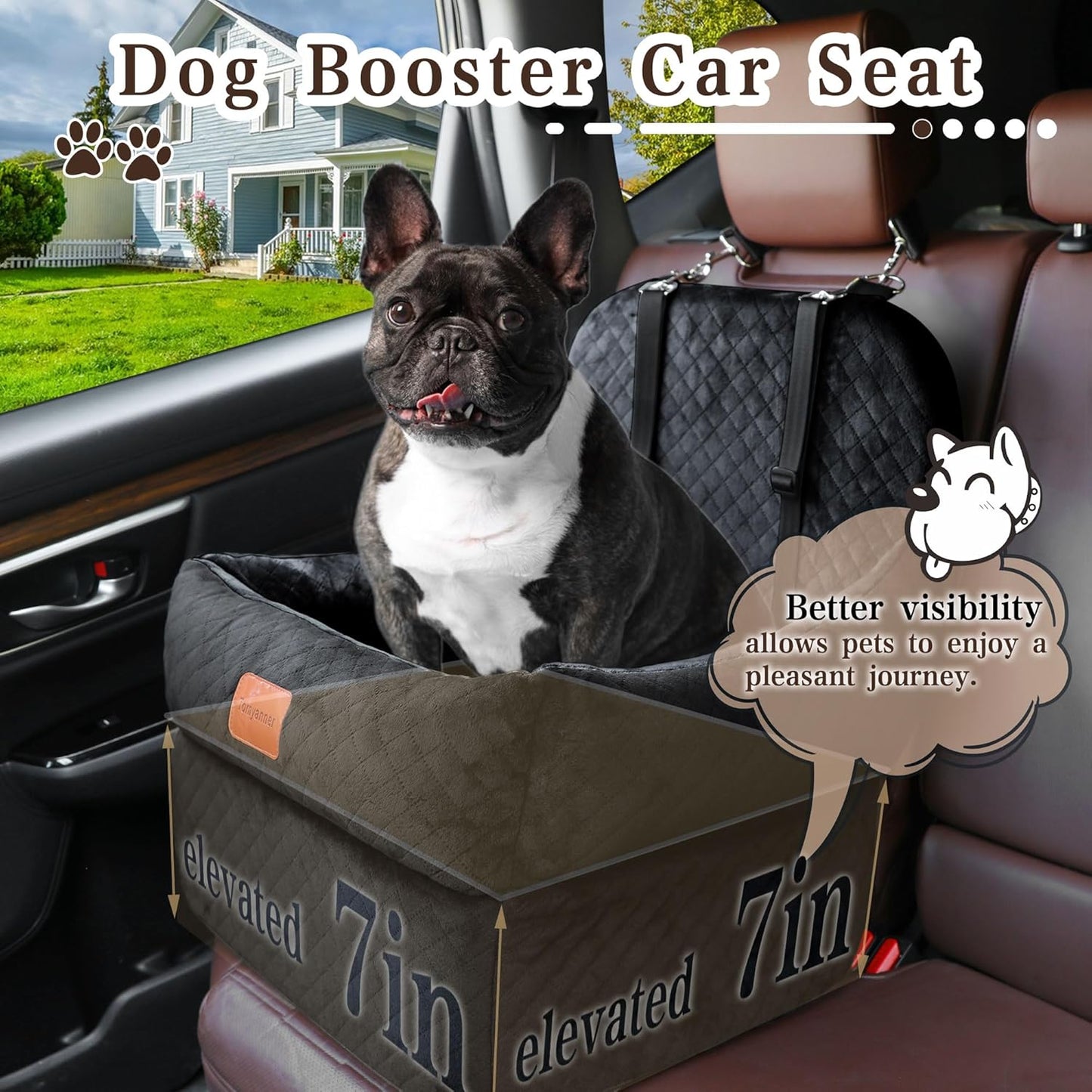 Dog Car Seat-Dog Booster Car Seat with 7''Interior Height,Pet Travel Car Seat with 2 Safety Leashes,Car Dog Seat Restraint Small/Medium Dog up to 35 lbs,Detachable Washable,Easy to Install(H-Black)