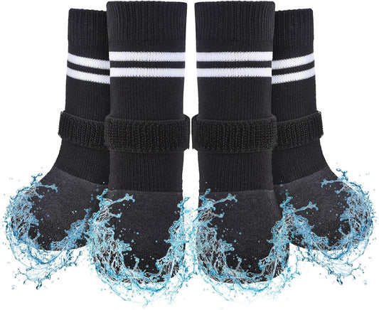 SCENEREAL Anti Slip Dog Boots & Paw Protectors for Hardwood Floor, Extended Dog Socks to Prevent Licking Paws, Waterproof Pet Snow Rain Shoe for Winter Large Senior Dogs, Black XL