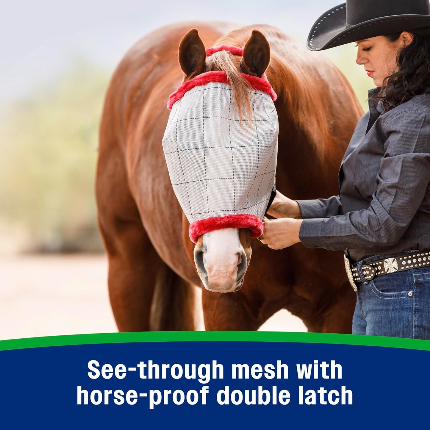 Farnam SuperMask II Fly Mask Without Ears for Larger Horses, Full Face Coverage and Eye Protection from Insect Pests, Structured Classic Styling Mesh with Plush Trim, XL Size