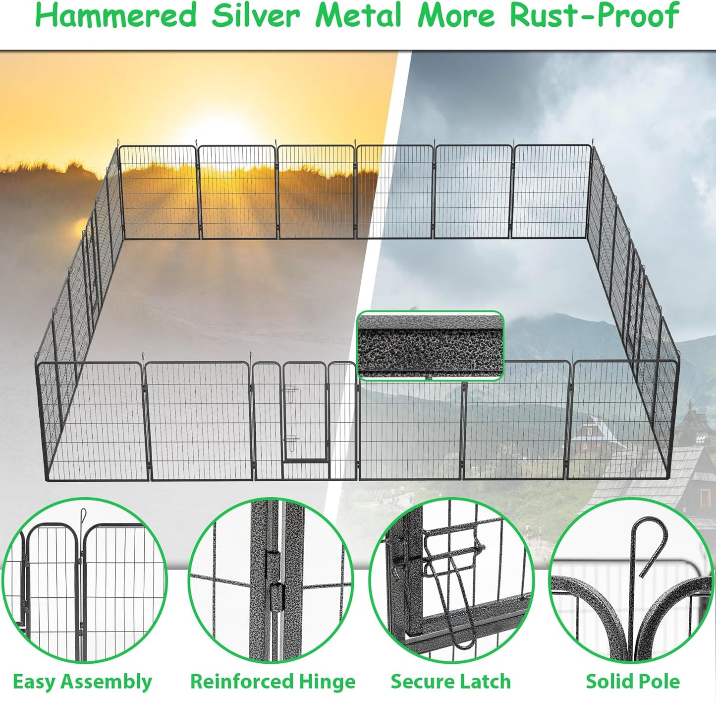 Dog Playpen, Outdoor Dog Fence, 24 Panels, 40" H Dog Pen for Medium/Small Dogs, Heavy Duty Metal Pet Fence with Gate, Portable Dog Fence for RV Camping and Yard (Black)