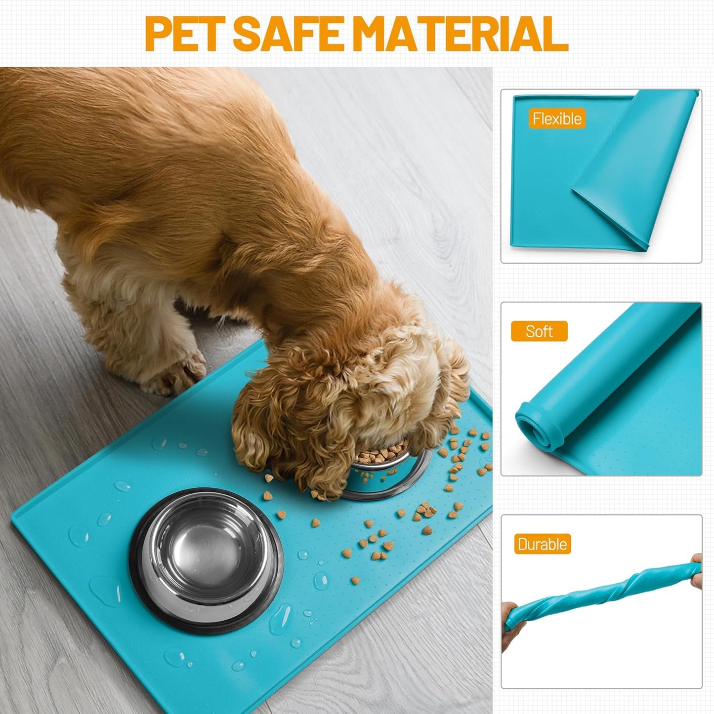Hubulk Dog Feeding Mat,100% Waterproof Food Grade Silicone Pet Food and Water Bowl Placemat,Dishwasher, High Raised Edge to Prevent Spills,Nonslip Tray to Stop Messes on Floor（28"x18"x0.8", Green）