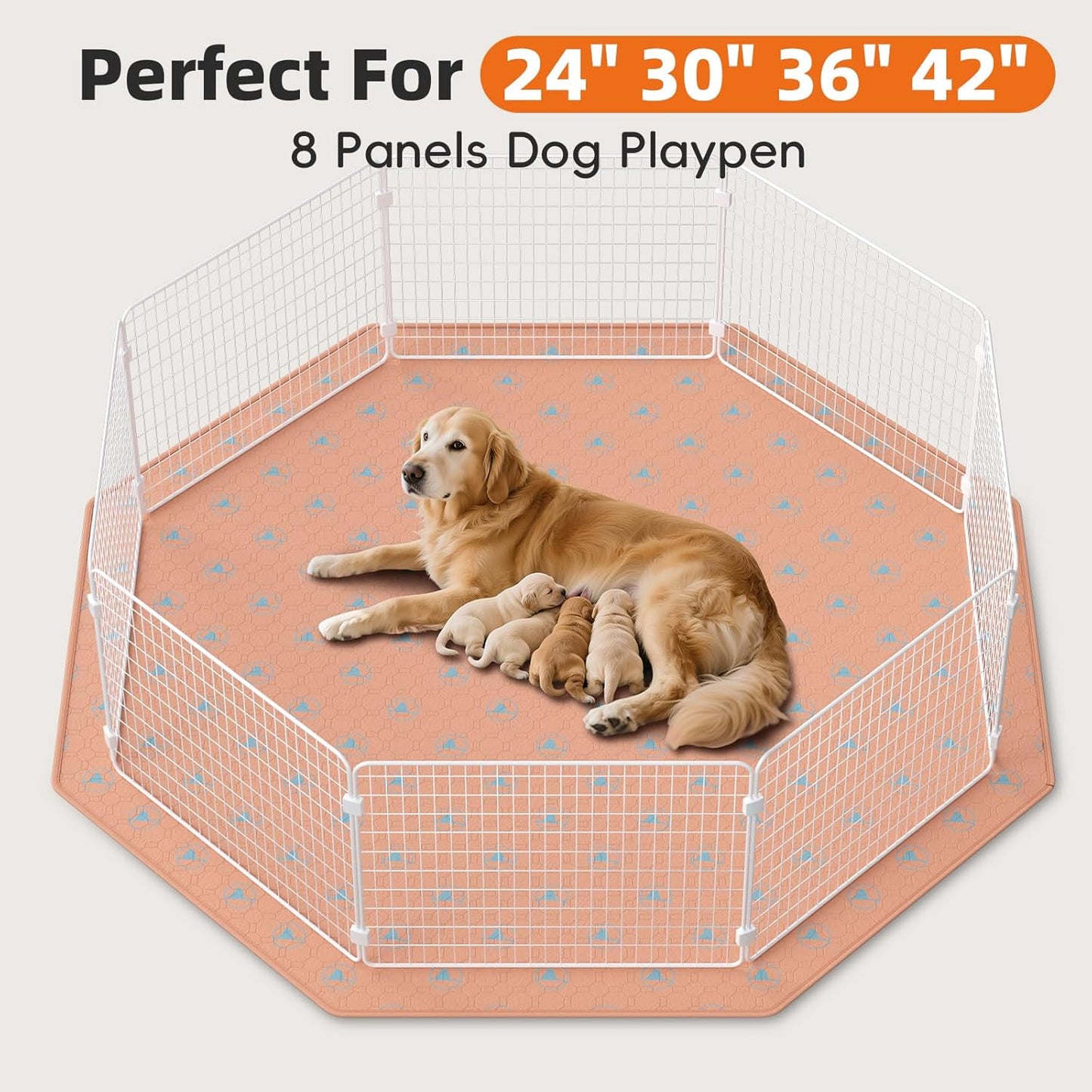PJYuCien Washable Pee Pads for Dogs 1 Pack, 67" x 26" Octagonal Reusable Pee Pads for Dogs, Leak-Proof Pet Training Pads, Puppy Pads for Non-Slip, Designed for 24/30/36/42'' Width 8 Panels Pen