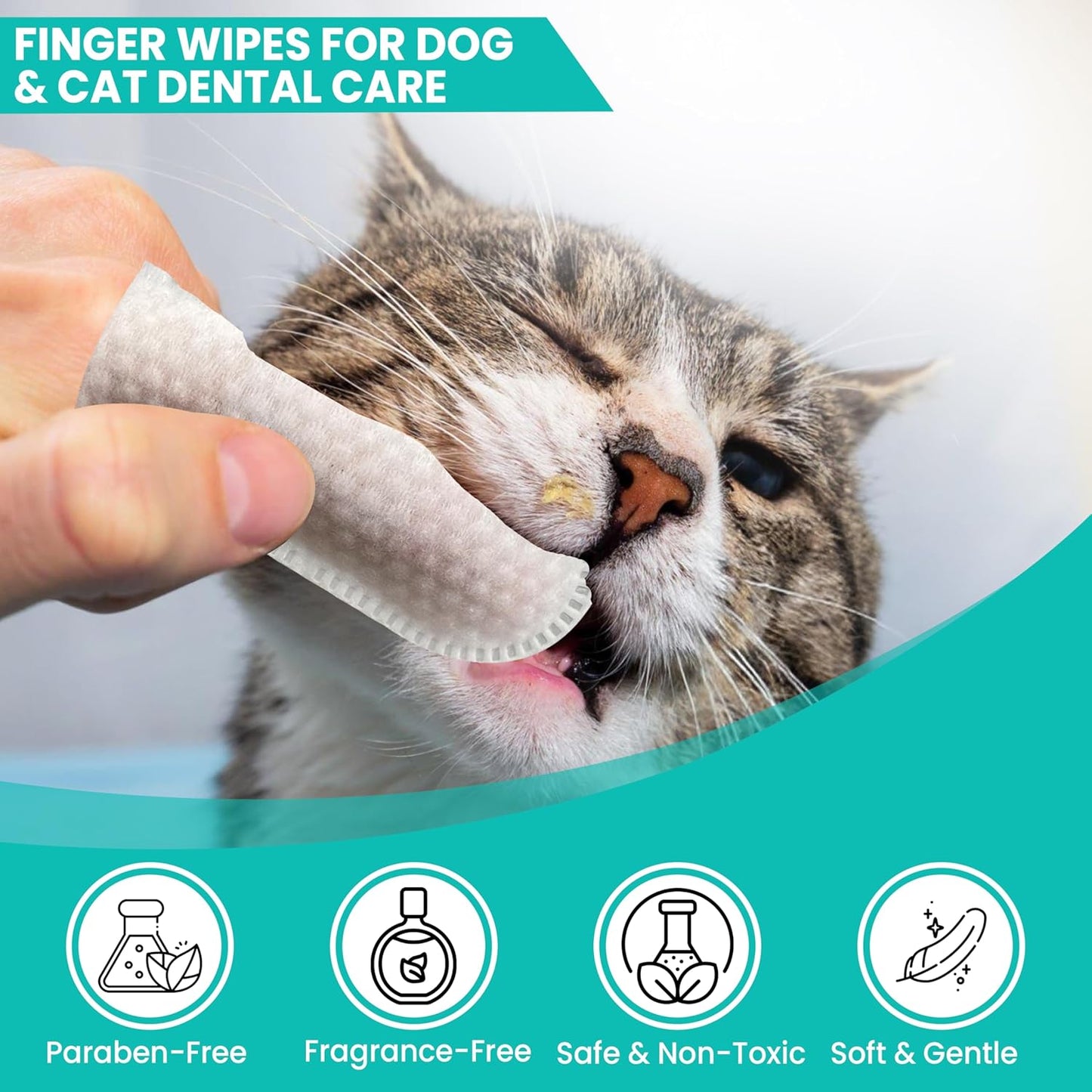 Dog Dental Wipes – 60 Count Natural Pet Dental Finger Wipes for Dogs, Cats – Odorless and Safe Dog and Cat Teeth Cleaning Wipes – Dental Wipes for Dogs Teeth Supports Dental Care, Gum Care
