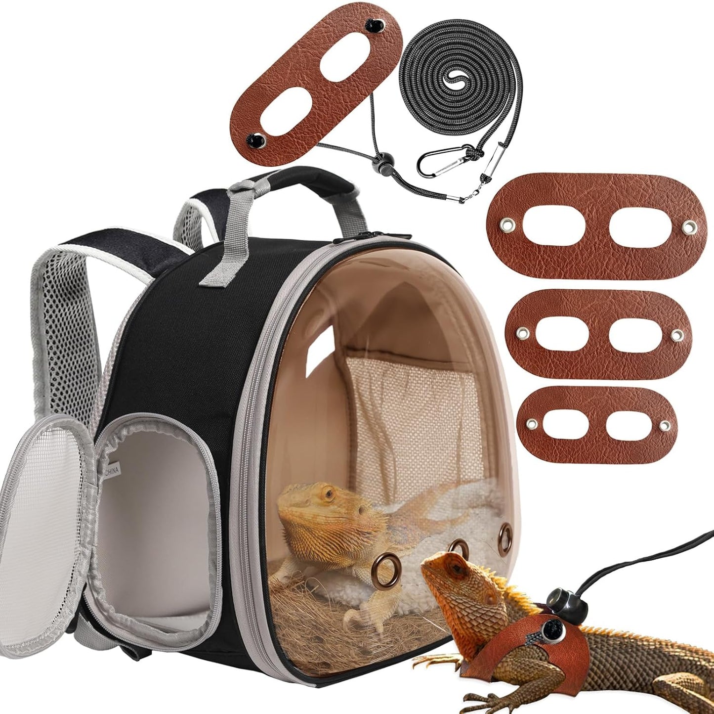 Bearded Dragon Travel Backpack with Harness and Leash Set,Lizard Backpack Travel Carrier,Space Capsule Clear Bubble Window Astronaut Reptile Carrier Backpack, Airline Approved
