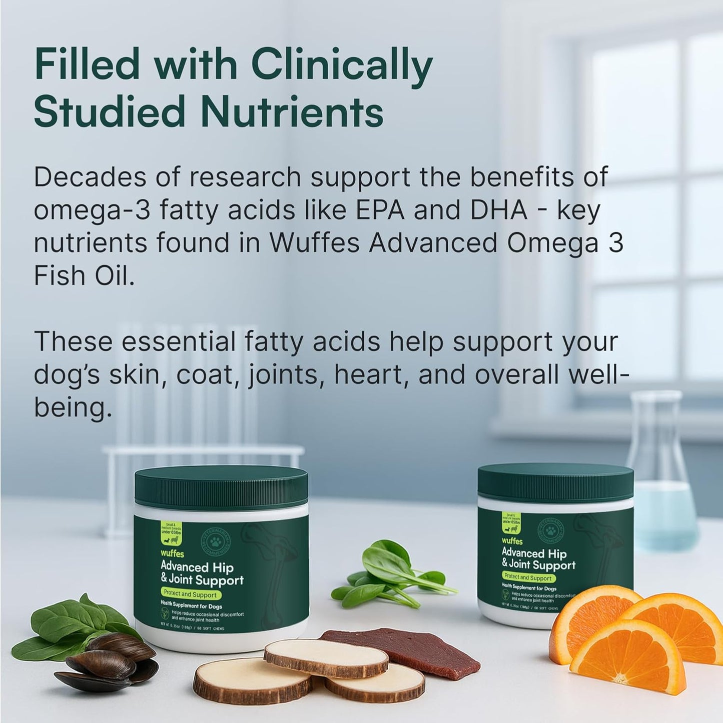 Wuffes Chewable Dog Hip & Joint Supplement - Glucosamine & Chondroitin Chews - Dog Joint Supplements & Vitamins - Extended Joint Care (Small&Medium Breeds (0-65 lbs), 180 Chews (Pack of 3))