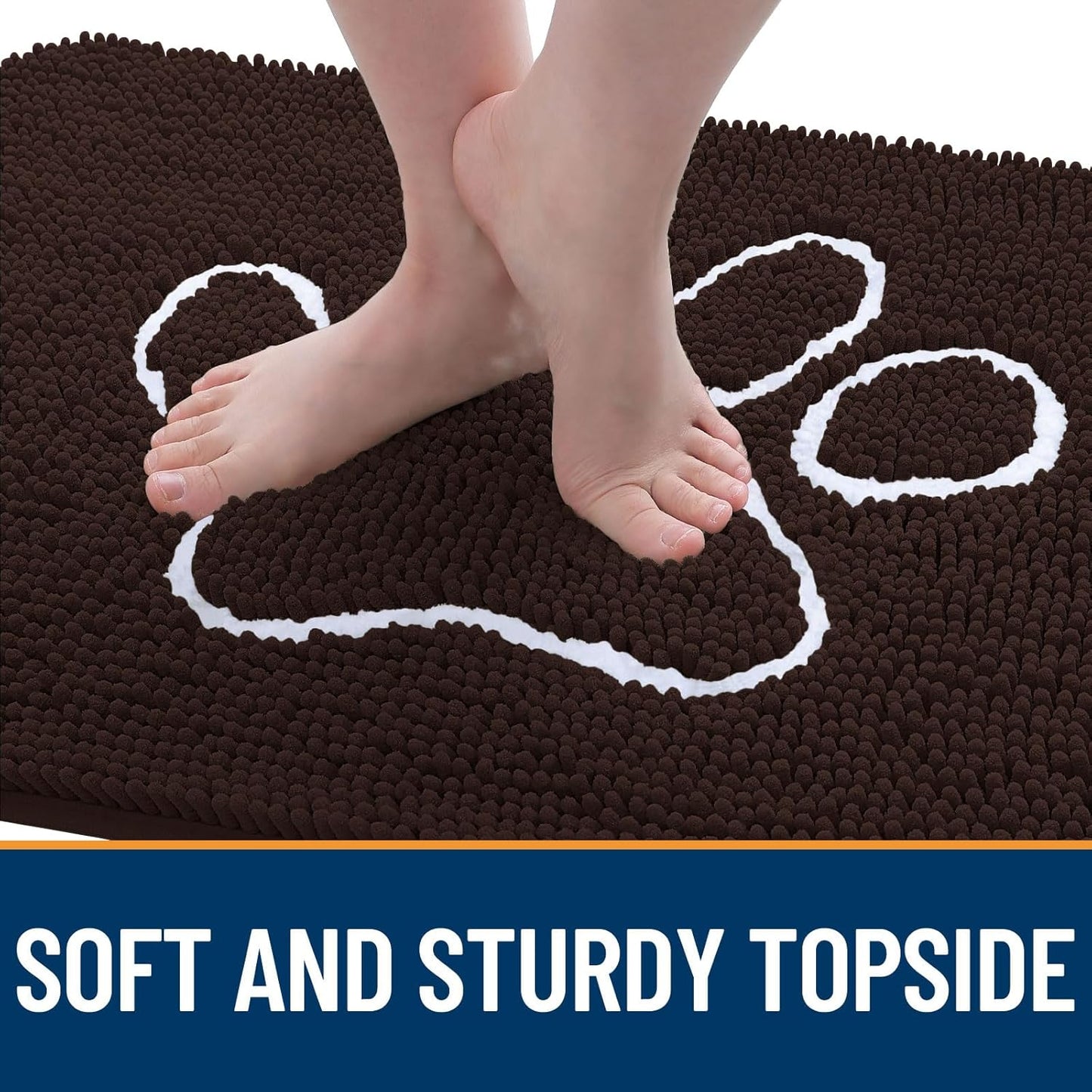 OLANLY Door Mat for Muddy Dog Paws 70x24, Ultra Absorbent Chenille Mud Doormat with Paw Print Design, Non-Slip Washable Doormat for Indoor Entryway, Quick-Dry Pet Bed Mats for Dirty Dogs, Brown