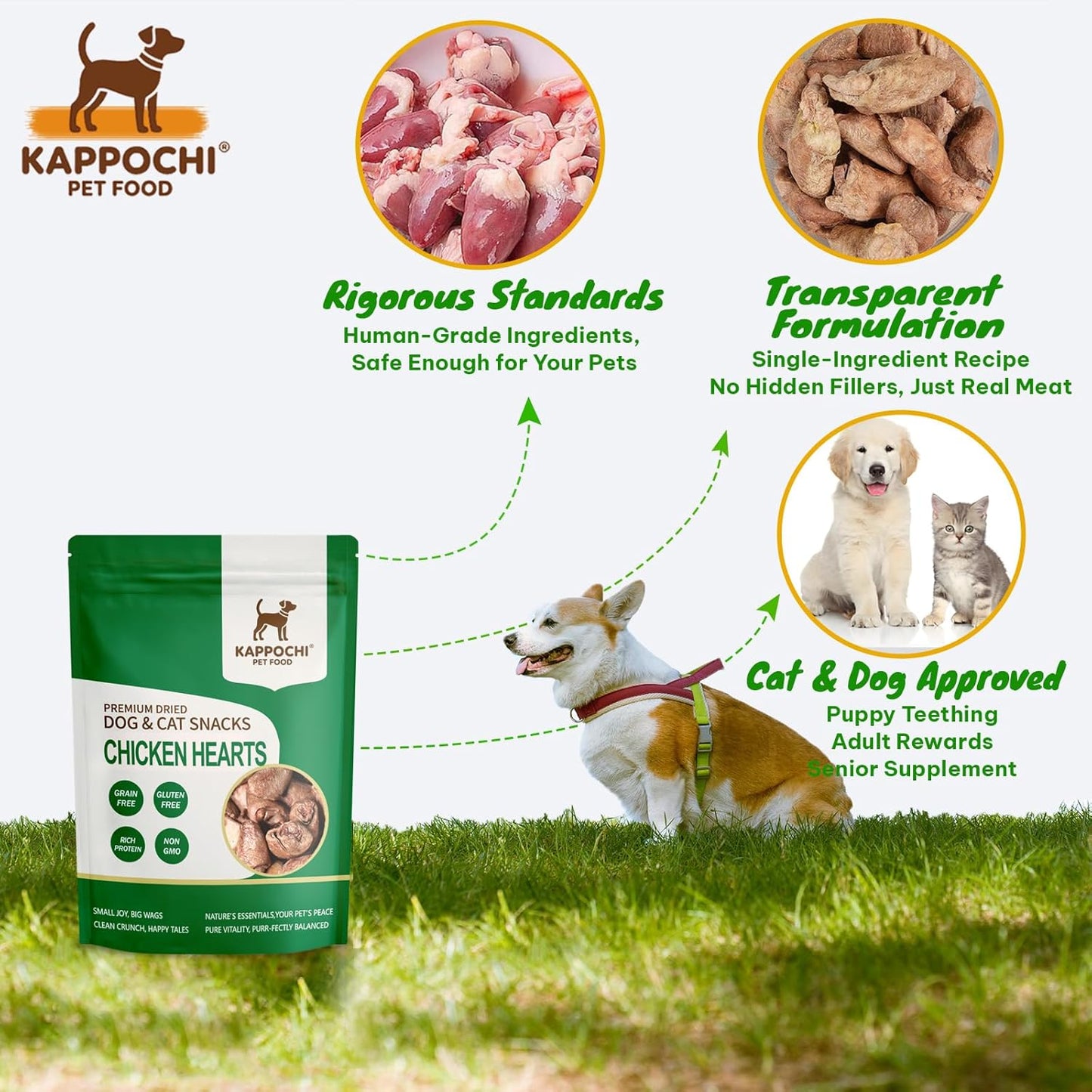 Freeze-Dried Chicken Hearts Dog Treats, 3.5oz(100.0g), 100% Single Ingredient, High Protein Training Treats, Natural & Raw, No Additives, Grain Free, Gluten Free