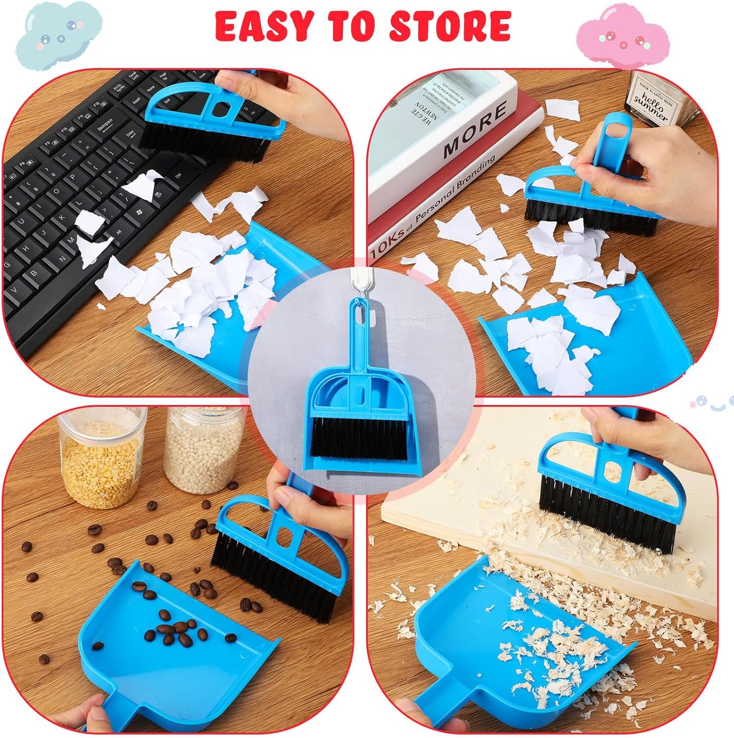 Yulejo 6 Pieces Guinea Pig Bed Mats with Cleaning Dustpan Brush Washable Plush Cage Lines Soft Fleece Sleeping Bedding Pads for Hamster Bunny Chinchilla Squirrel Small Animals (Cool Color, Star)