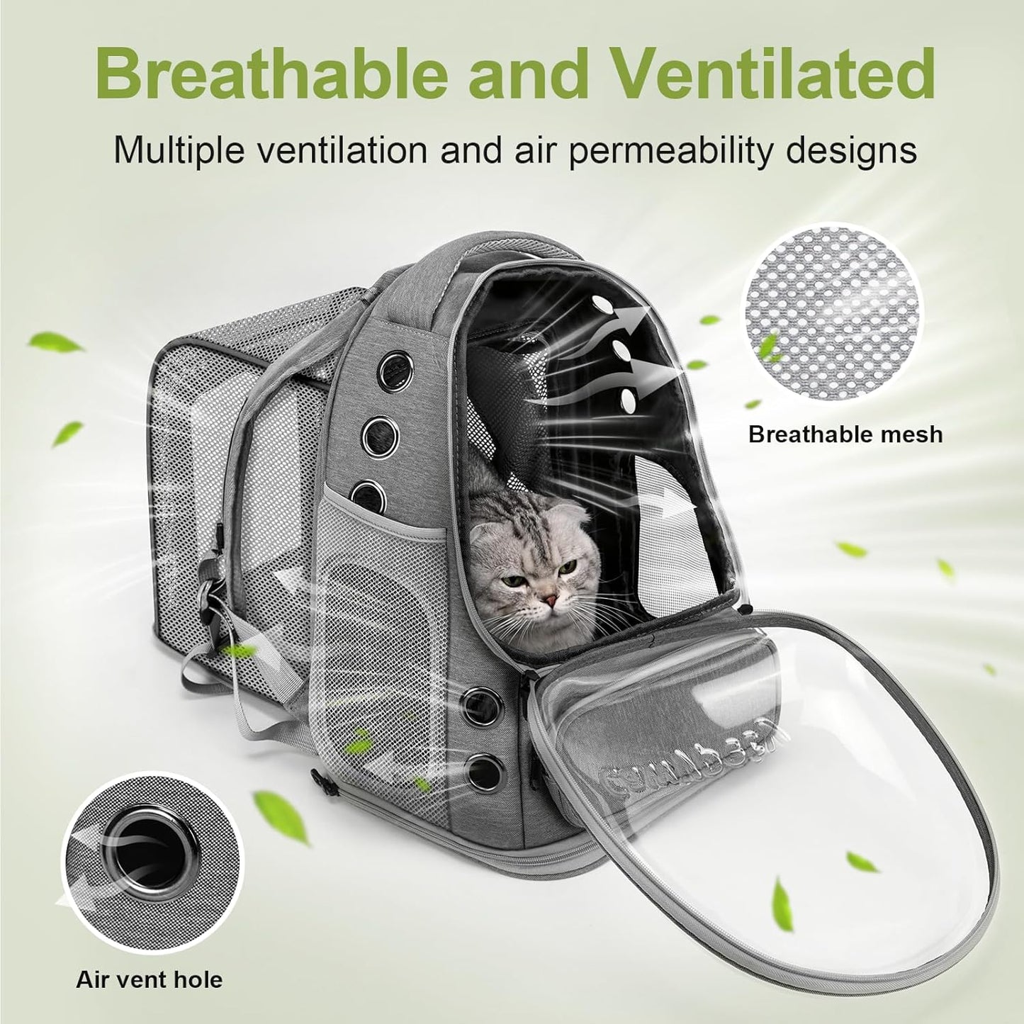 Expandable Cat Backpack,Cat Bubble Backpack Carrier for Carrying Cats, Pets and Small Dogs,Airline-Approved,Designed for Travel, Hiking, Walking,Car （Grey