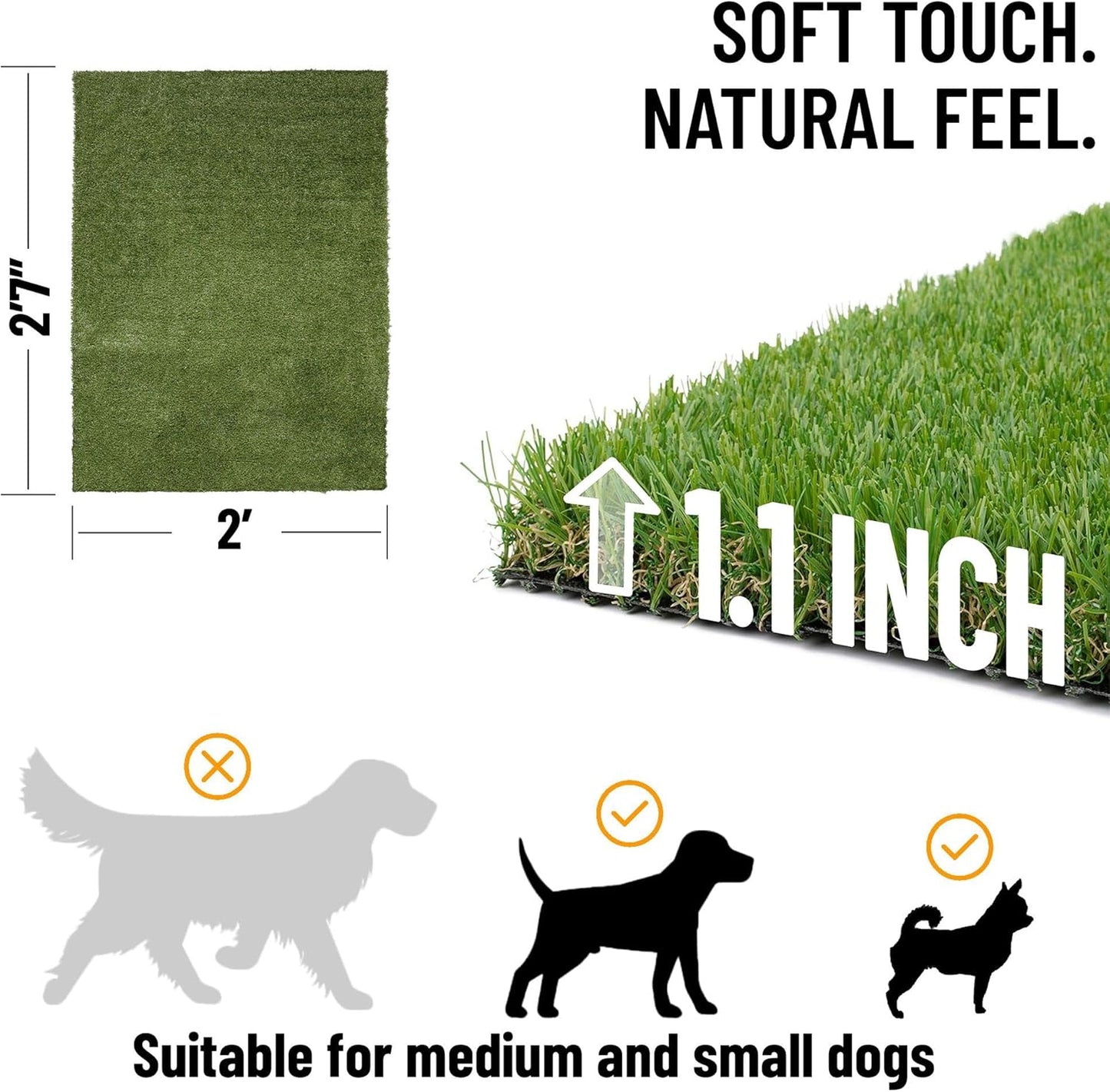 Ottomanson Artificial Grass Puppy Potty Training Pad, 2' x 2'7" Reusable Pee Pad for Small Pets and Dogs