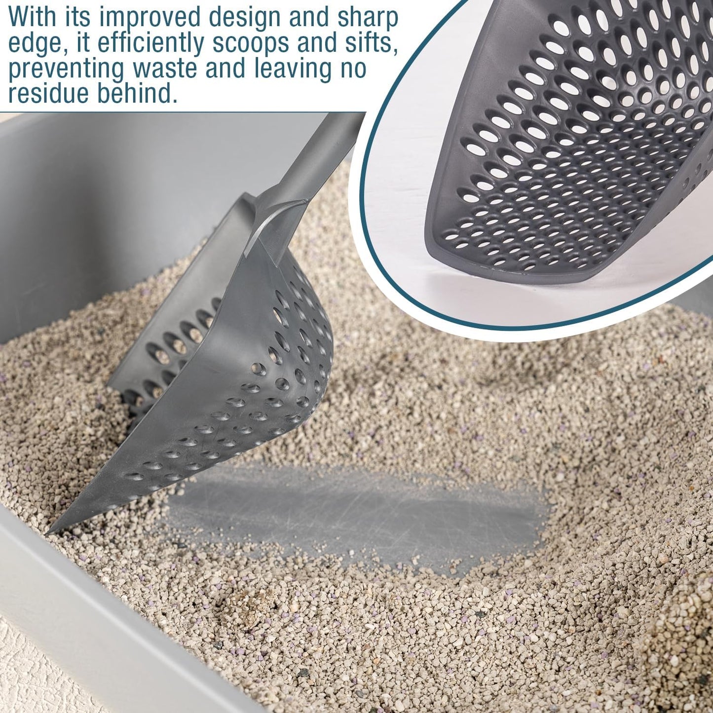 Set of 1 Cat Litter Scoop with Small Holes, Deep Sifting Shovel for Fine Litter, Reptile Terrarium Sand & Rabbit Pooper Lifter, Hanging Handle Poop Scooper (Gray, Set of 1)