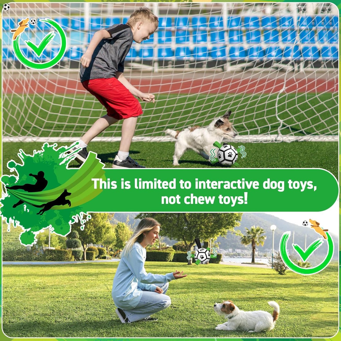 QDAN Dog Toys Balls with Bell Inside, Squeaky Dog Balls for Tug of War, Puppy Birthday Gifts, Dog Water Toys, Ball for Small Dogs(Black Green, 5 inch)