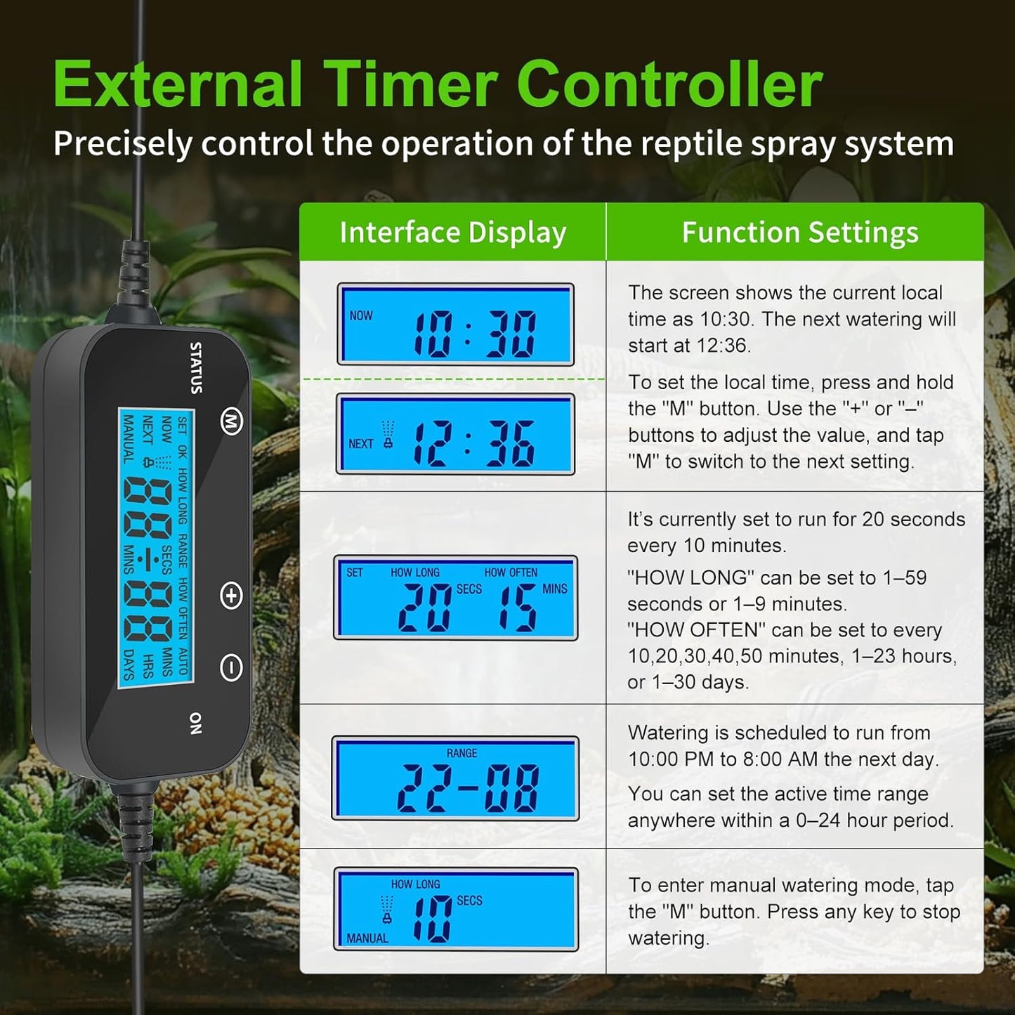 Reptile Fogger Humidifier for Glass Terrariums, Auto-Refill Misting System with Timer, Suitable for Reptiles/Amphibians/Grow Tents