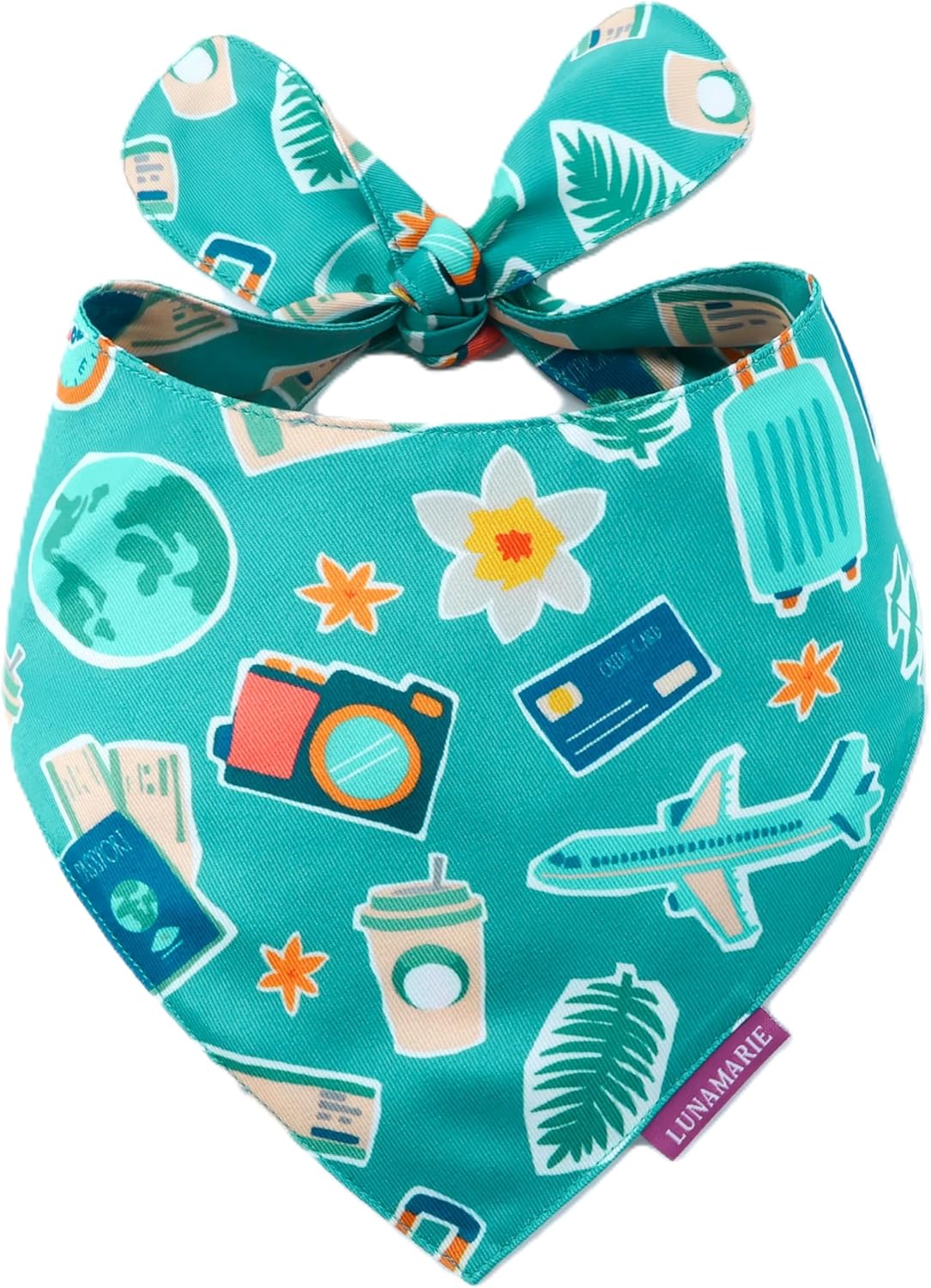 LunaMarie - Luxury Pet Birthday Bandanas -Premium & Silky Poly Fabric | 100% Handmade | Custom Shape Dual Layered (Pawsport Club, Small)