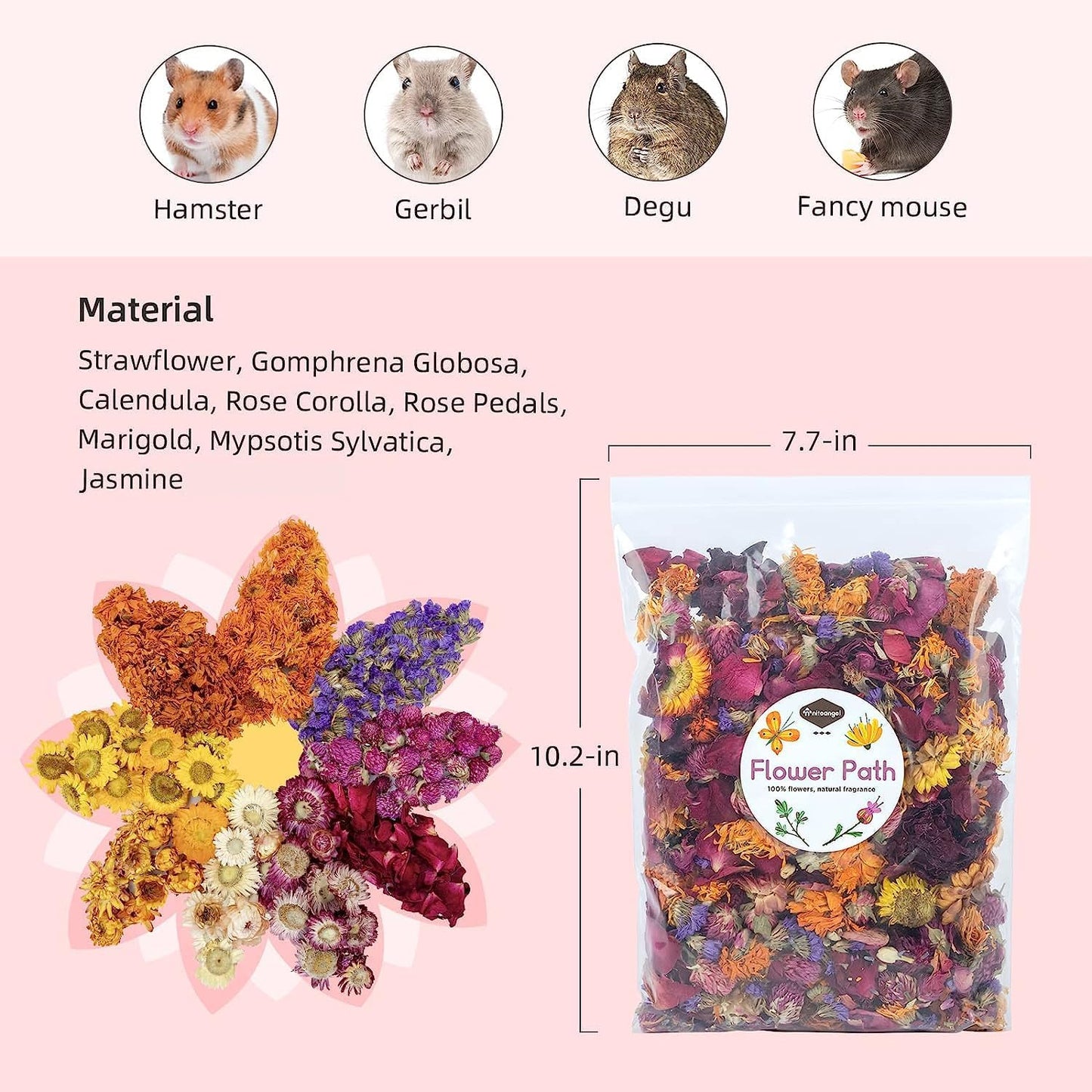 Niteangel Natural & Soft Hamster Bedding Mate Small Animal Habitat Decor for Syrian Dwarf Hamsters Gerbils Mice Degus Bunny or Other Small-Sized Pet (Flowers Scent Path)