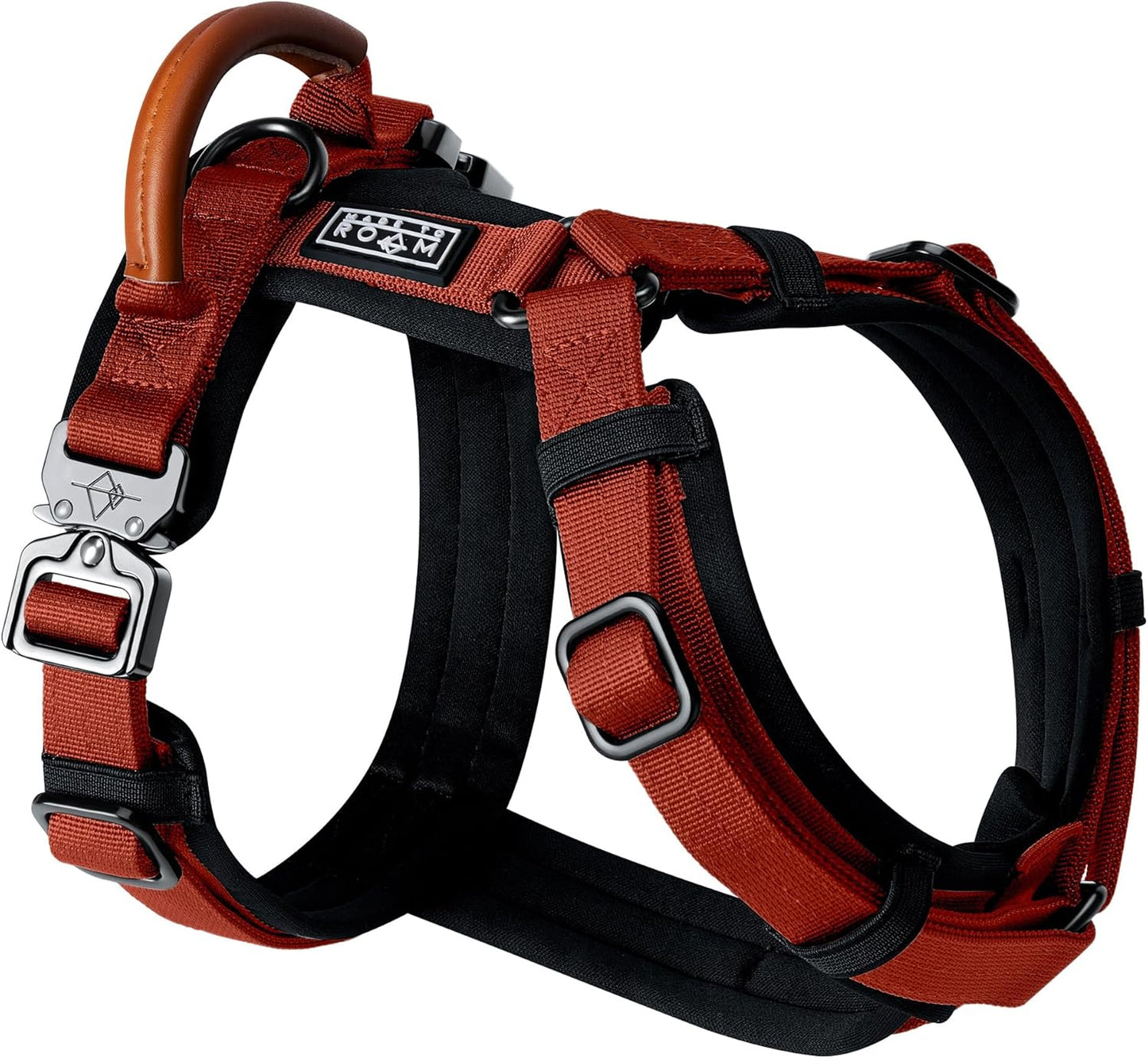 MADE TO ROAM Premium Explorer Harness - Y-Shaped Dog Harness with Adjustable Durable Nylon, Soft Padding, Metal Buckles and Leather Handle for Small, Medium, Large Dogs (Texas Flair, Size 4)