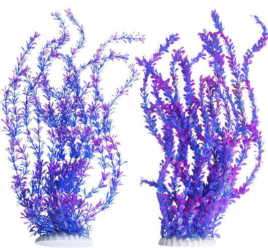 Hamiledyi Aquarium Plastic Plants Aquarium Decor Artificial Fish Tank Plants,Tall Fish Tank Decorations, Extra Large Aquarium Plant 23.6-inch Tall,2PCS（Purple Style B）