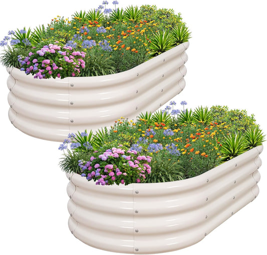 1MORE Galvanized Raised Garden Bed- Planter Garden Boxes Outdoor, Raised Beds for Gardening, 4x2x1ft Metal Garden Bed Kit for Vegetables Flower, Planter Raised Beds with Tools.White-2pack