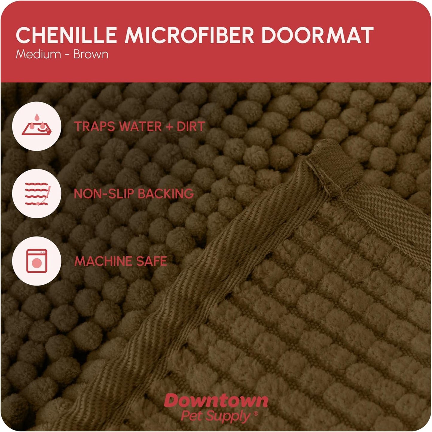 My Doggy Place Medium Microfiber Dog Mat, 31" x 20", Brown, Absorbent and Quick-Drying, Non-Slip Rubber Backed, Machine Washable