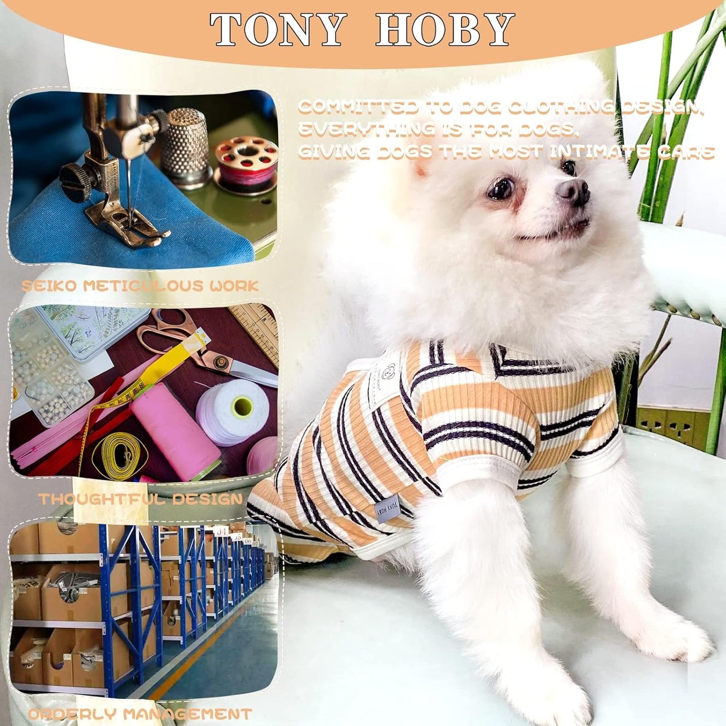 TONY HOBY Male Dog Pajamas, 4 Legged Dog Jumpsuit with Brown Stripe, Dogs Shirt for Small Medium Dogs (Brown, Boy, M)