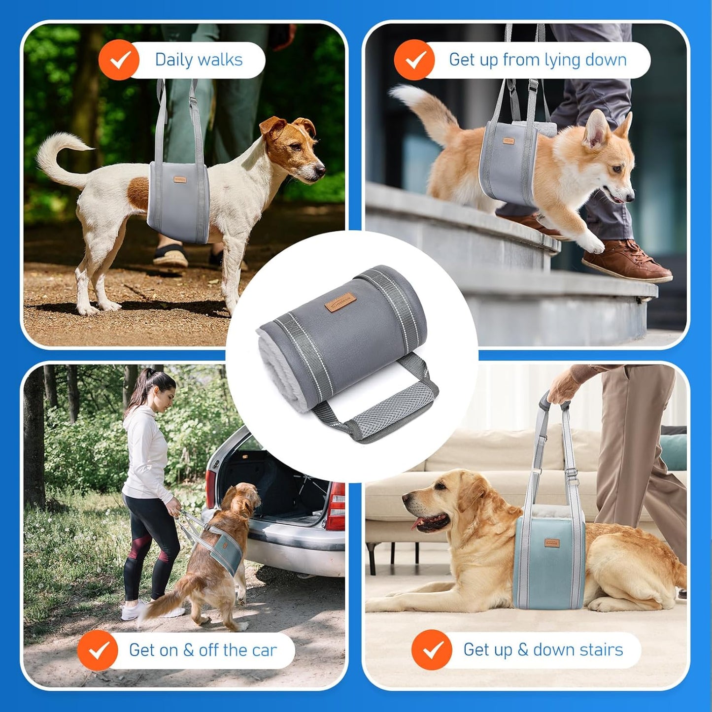 Dog Lift Harness for Large Dogs, Adjustable Dog Sling for Back Legs, Hip Support Harness to Help Lift Dogs Rear for Canine Aid and Old K9 Cruciate Ligament Rehabilitation - Large, Blue