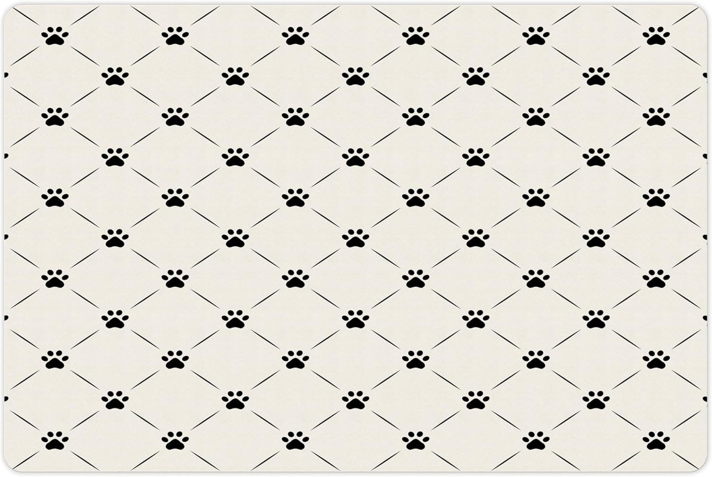 Lunarable Cat Pet Mat for Food and Water, Kitten Paw Footprints in Mirroring Marks Geometric Diamond Shapes Abstract Art Pattern, Non-Slip Rubber Mat for Dogs and Cats, 18" X 12", Beige Black