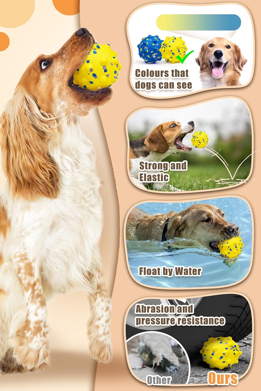 Dog Tennis Balls for Aggressive Chewers, Indestructible Durable Bouncy Interactive Toy for Dogs Fetch Game Lightweight Floating Outdoor Training(4Pcs Medium)