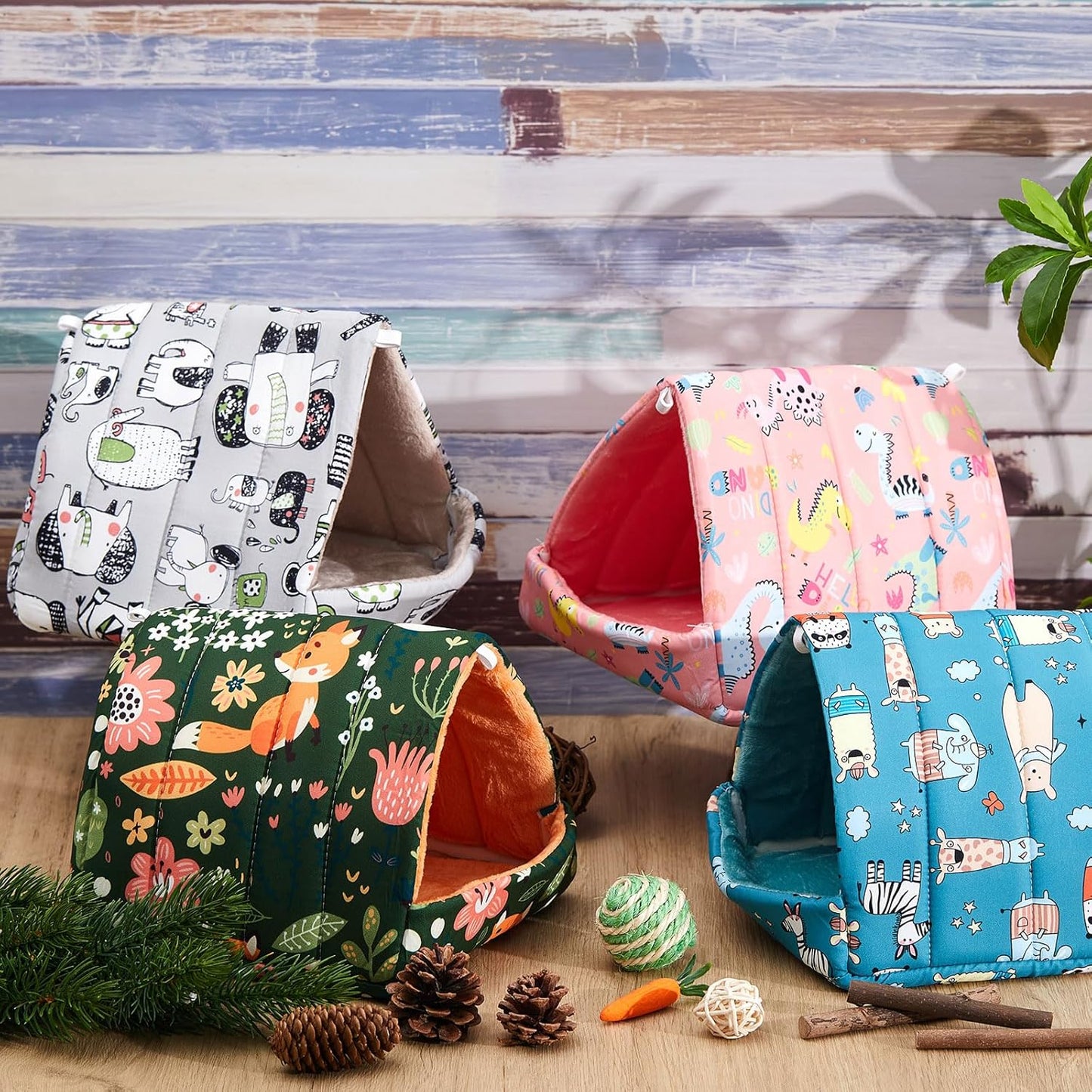 4 Pcs Guinea Pig Hideout, Guinea Pig Bed Tunnel, Rabbit Washable Small House Cage Accessories for Bunny Hedgehog Mouse Chinchillas Hamsters Ferrets Bearded Dragons Rats (Wonder Tale,7.9 in)