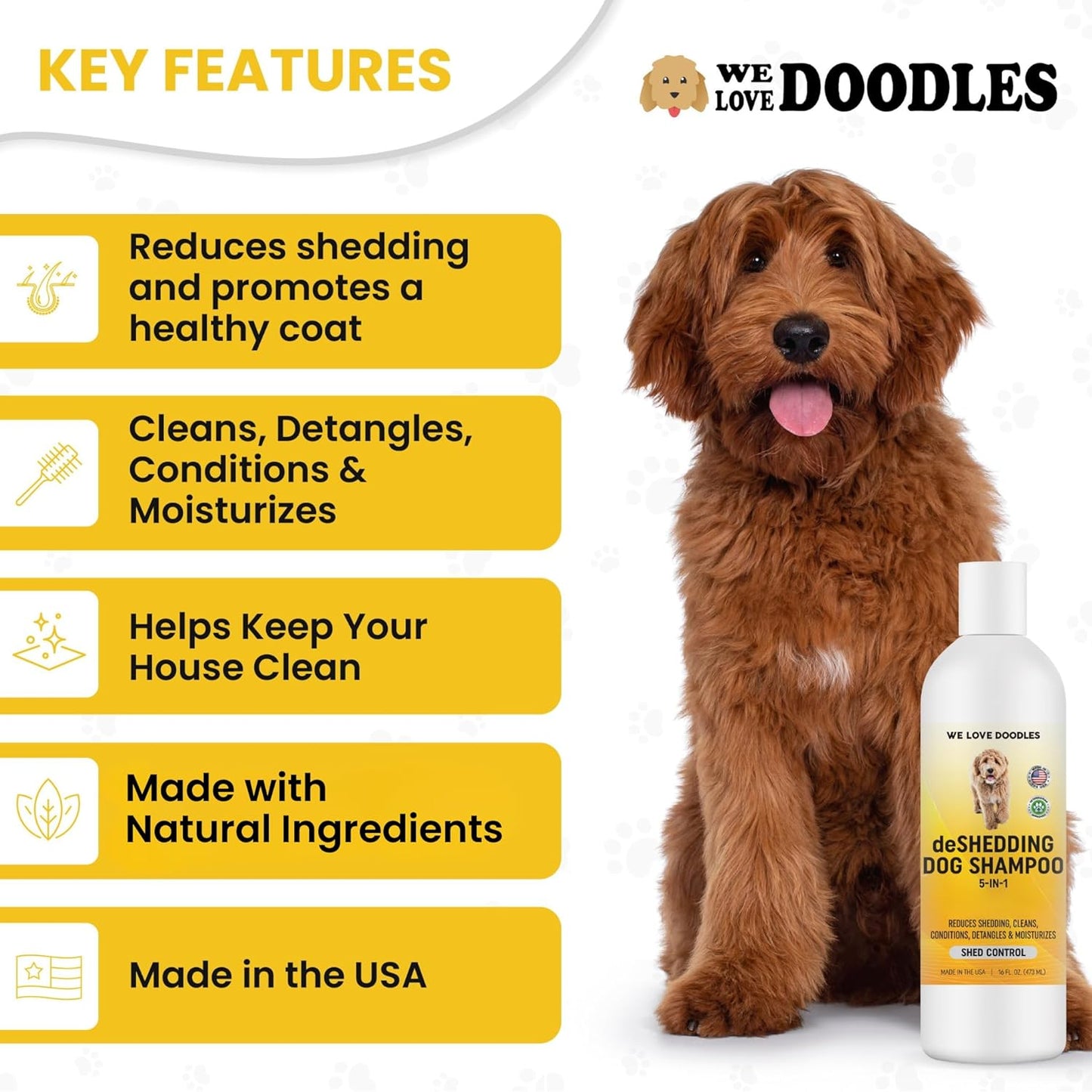 Dog Deshedding Shampoo | Made in USA | Eco-Friendly Ingredients | Shampoo for Shedding & Long Haired Dogs, Safe for Sensitive Skin & Allergies | 16 OZ [We Love Doodles]