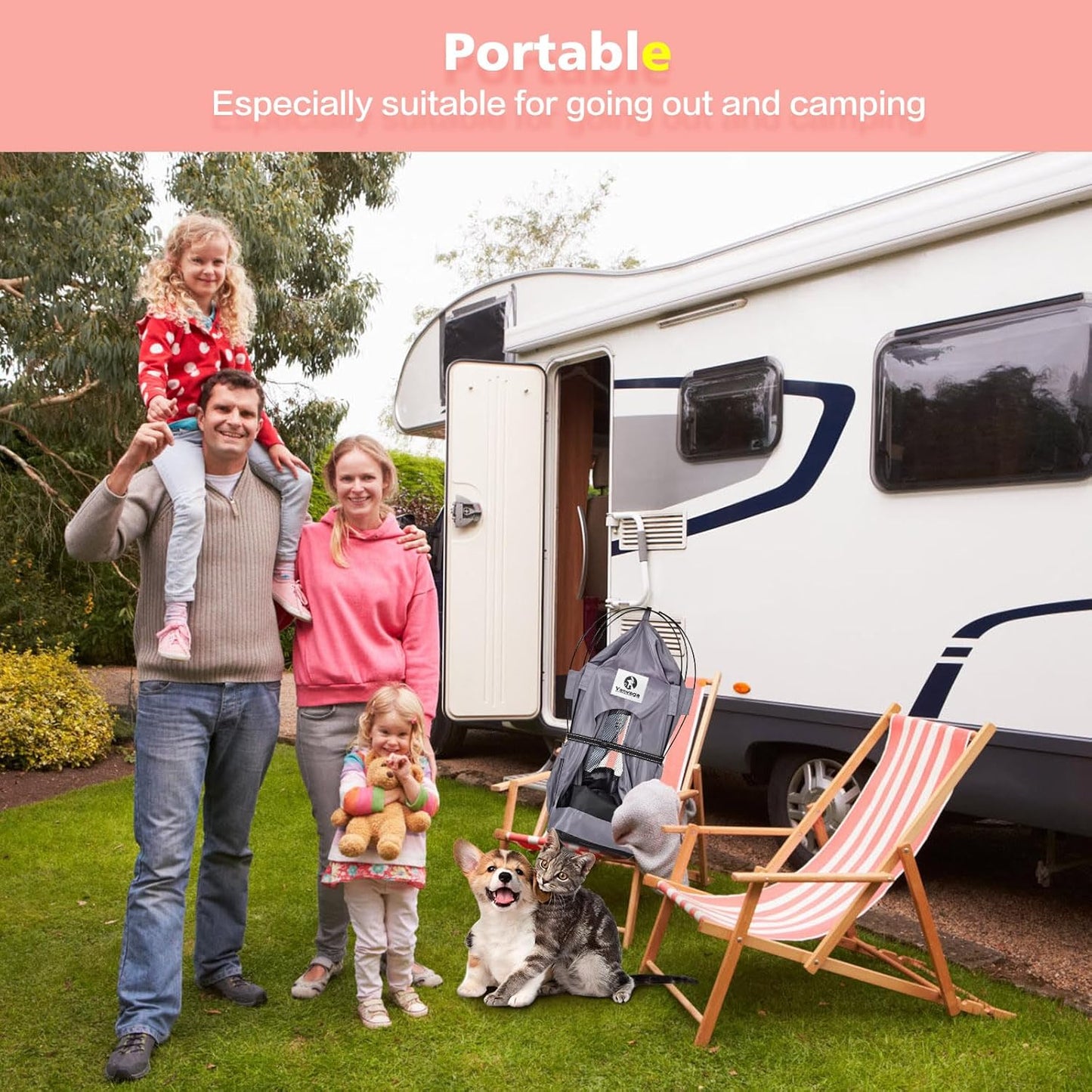 Yanvega Cat Tent Cat Beds for Indoor Cats Pet Supplies, 23.6" × 23.6" × 16.8" Cat Pop Up Tent Collapsible Cat House Cat Cave Outdoor, No Assemble Required High Elastic Frame with Ground Nail （Gray）